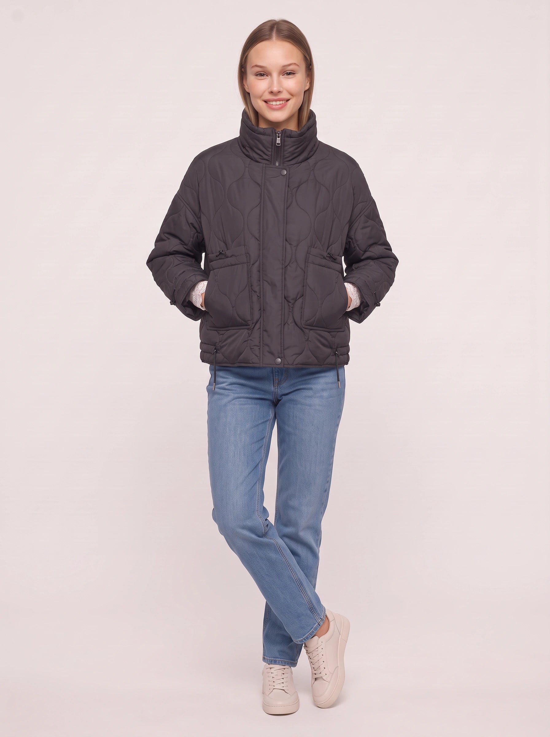 Doudoune matelassée Orbique - manteau noir matelassé décontracté pour femme, veste chaude matelassée d’automne et d’hiver