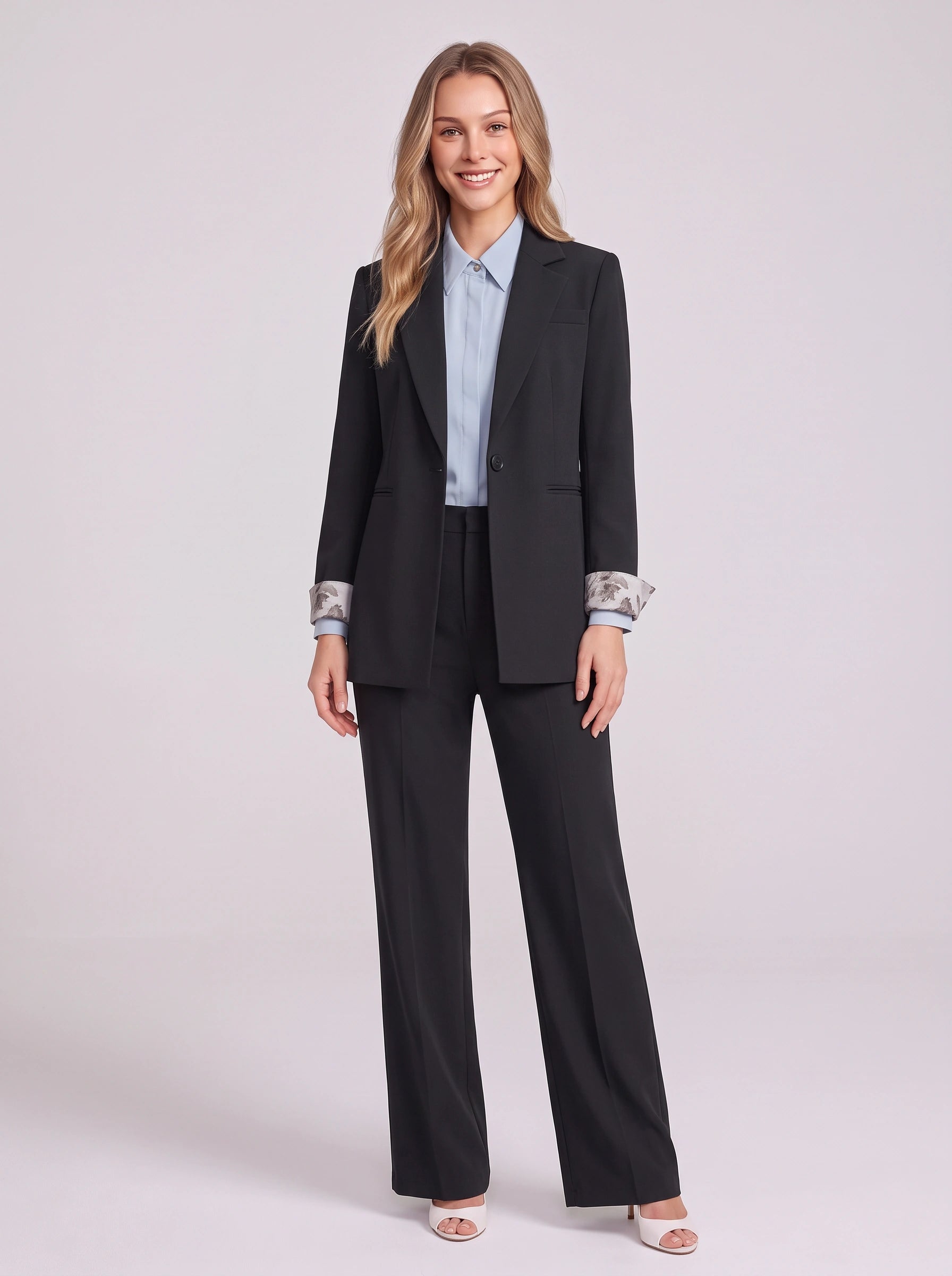 Ensemble blazer pantalon long à bouton unique Lineare - Costume d'affaires trois pièces pour femmes, tenue professionnelle de bureau, ensemble blazer ajusté