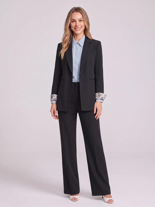 Lineare Longline Single-Button Blazer Trouser Set – Three Piece Business Suit Women Professional Office Workwear Tailored Blazer Set