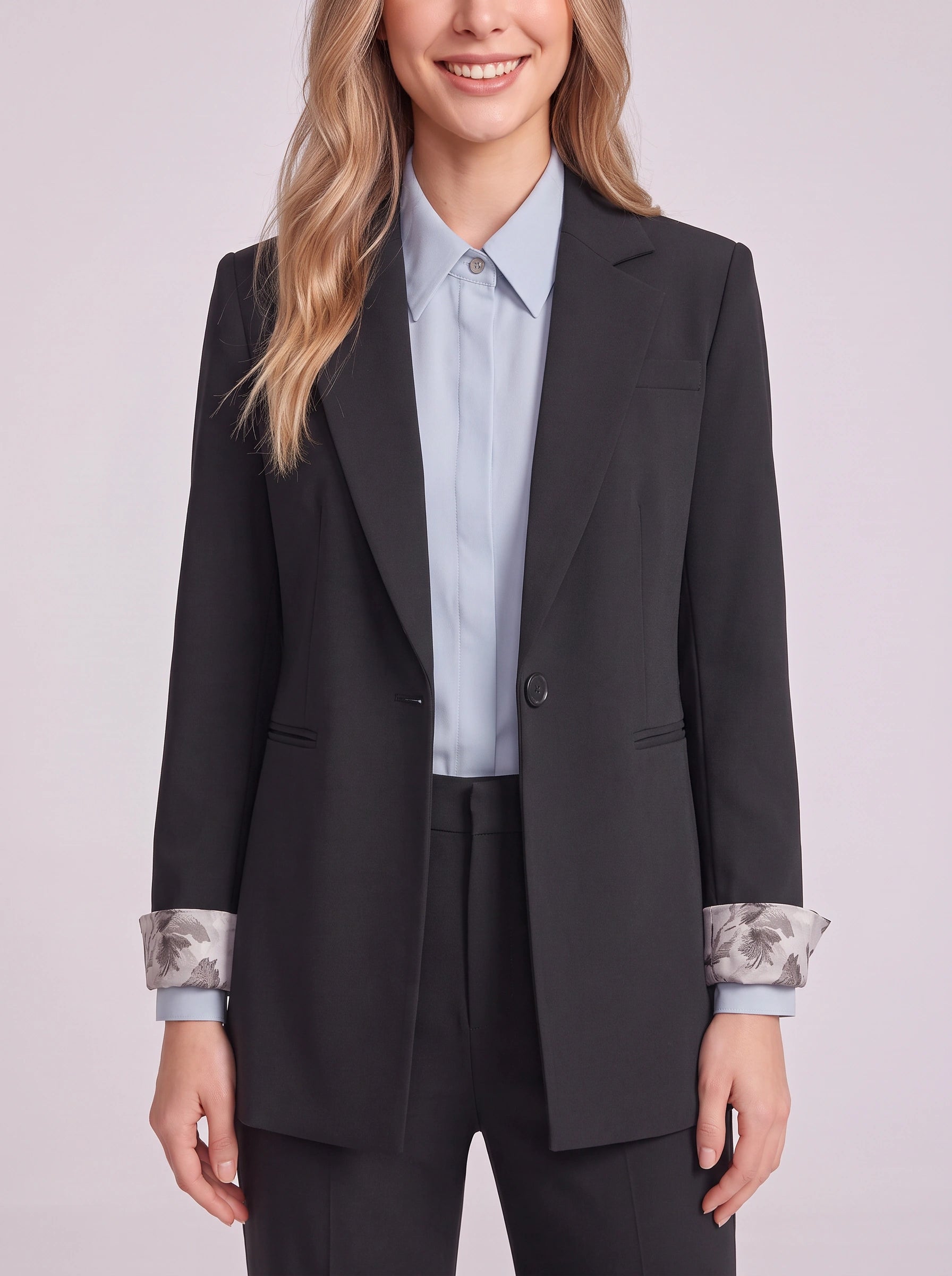 Ensemble blazer pantalon long à bouton unique Lineare - Costume d'affaires trois pièces pour femmes, tenue professionnelle de bureau, ensemble blazer ajusté