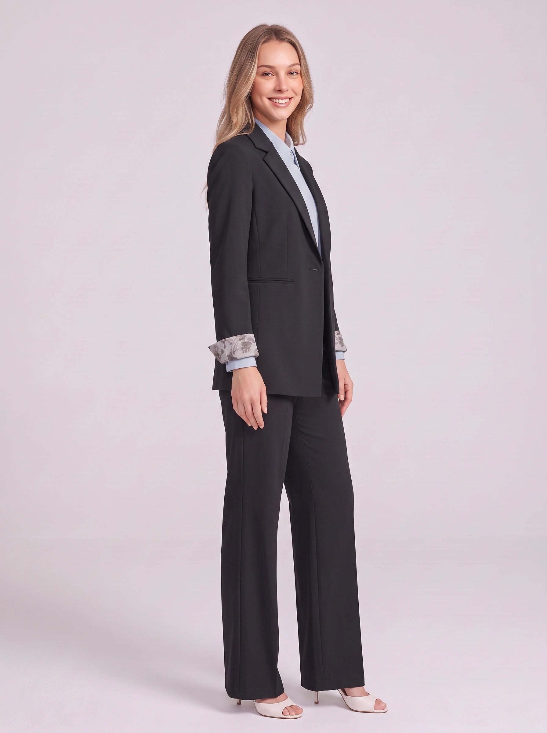 Ensemble blazer pantalon long à bouton unique Lineare - Costume d'affaires trois pièces pour femmes, tenue professionnelle de bureau, ensemble blazer ajusté