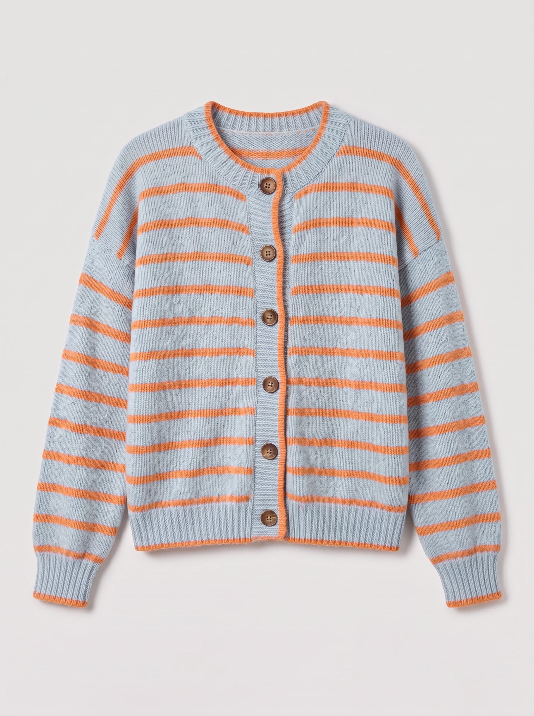 Rilynth Striped Button-Front Cardigan – Sweater Women Blue Orange Retro Fall Casual Knit Cardigan