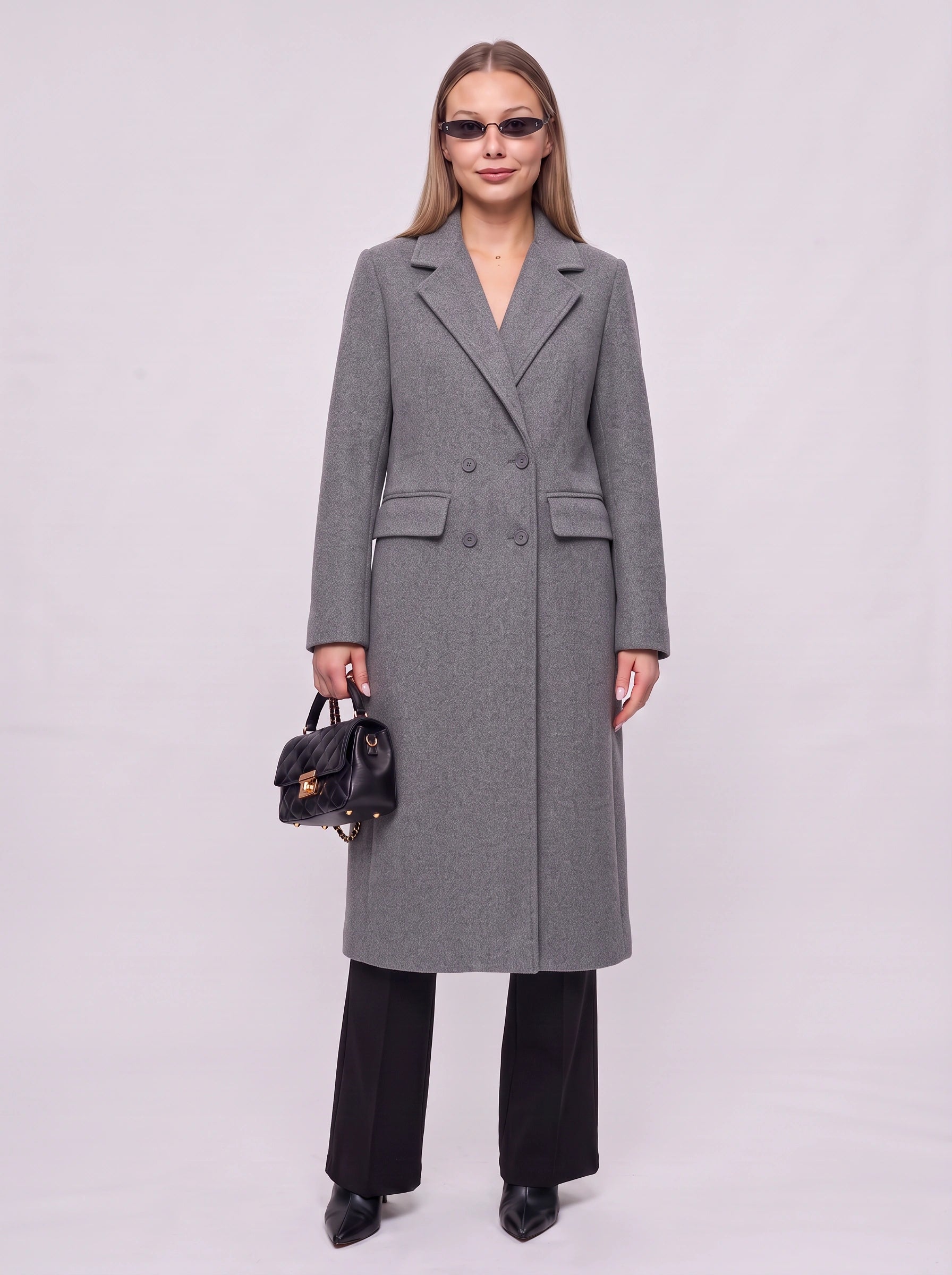 Borroux Double-Breasted Longline Coat – Burgundy Wool Trench Coat Women Office Fall Winter Tailored Ladies Overcoat