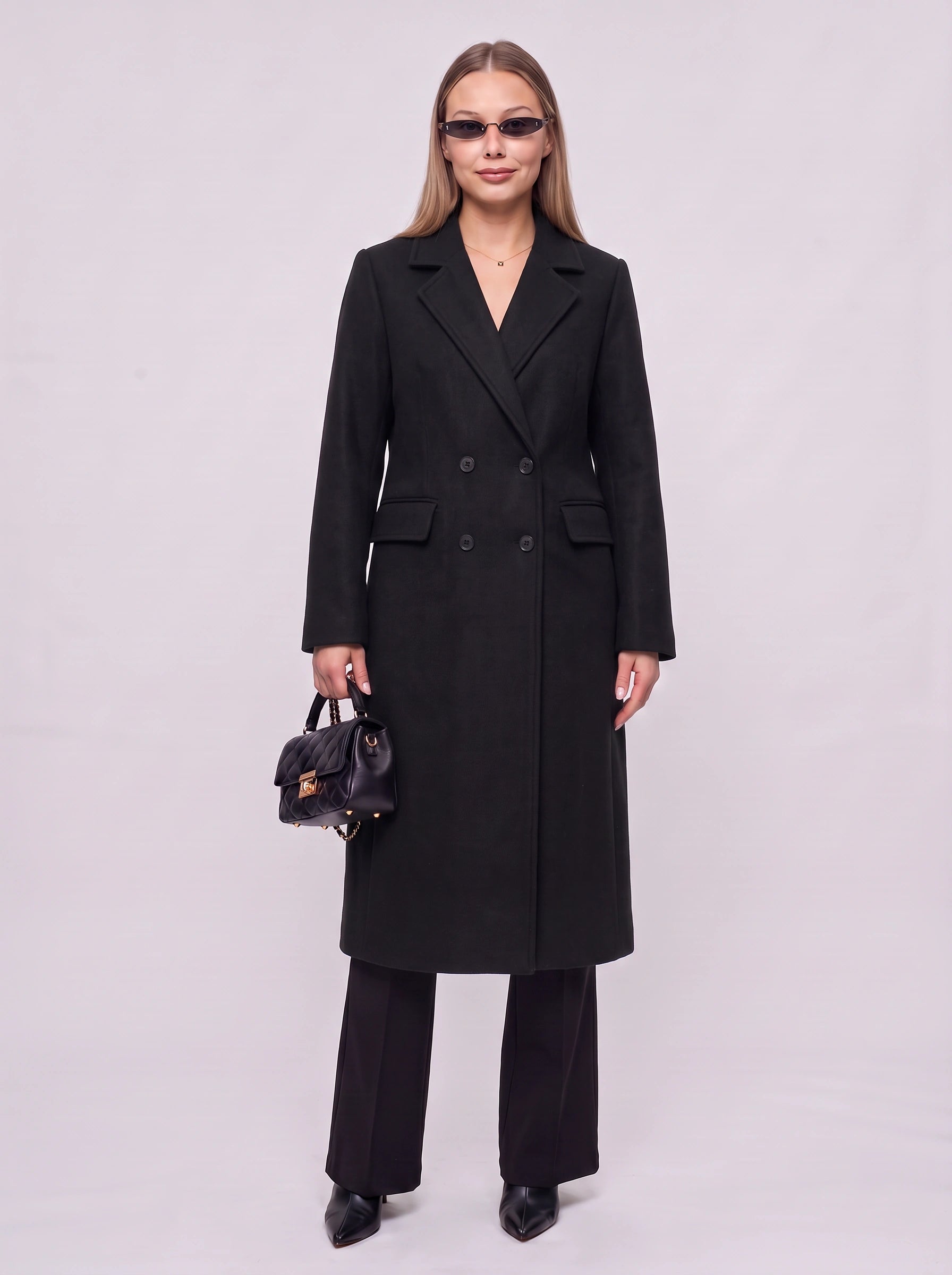 Borroux Double-Breasted Longline Coat – Burgundy Wool Trench Coat Women Office Fall Winter Tailored Ladies Overcoat