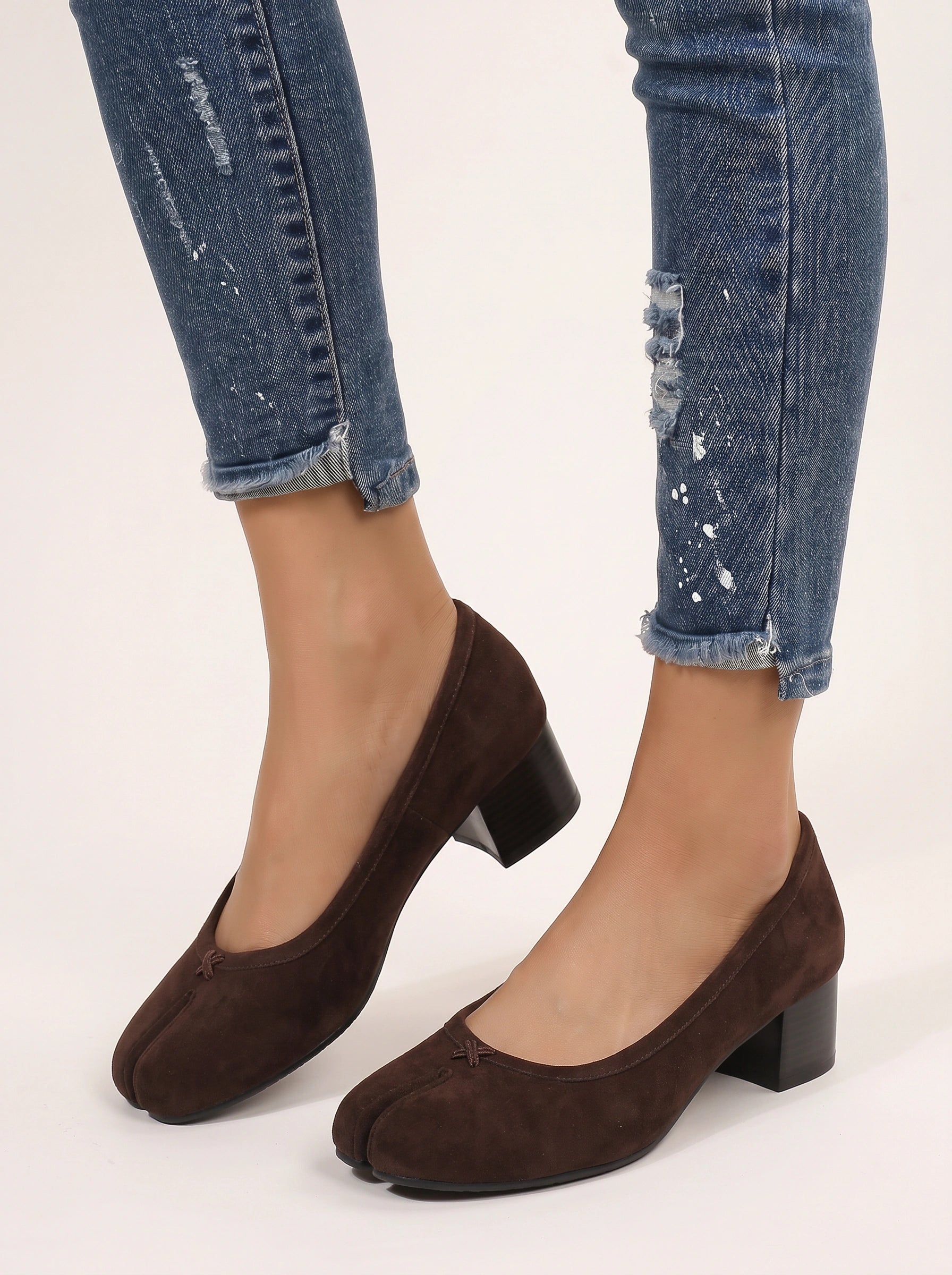 Tercova Square-Toe Block Heel Pumps – Brown Suede Kitten Heels Women Work Office Casual Comfort Low Heel Shoes