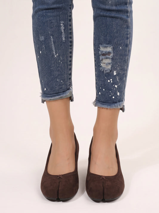 Escarpins Tercova à bout carré et talon bloc - Chaussures marron en daim à petit talon pour femme, confortables, décontractées, pour le travail et le bureau