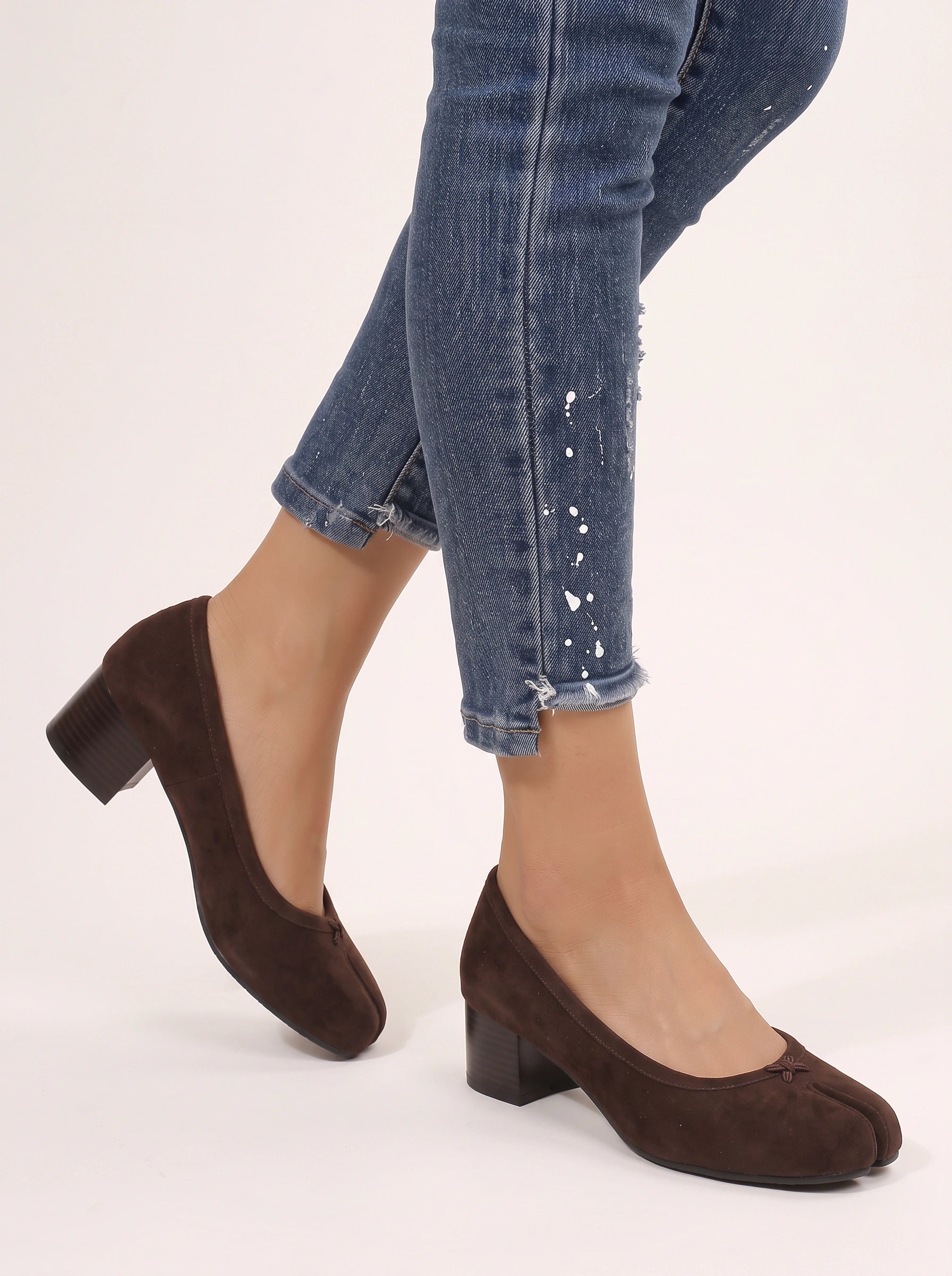 Tercova Square-Toe Block Heel Pumps – Brown Suede Kitten Heels Women Work Office Casual Comfort Low Heel Shoes