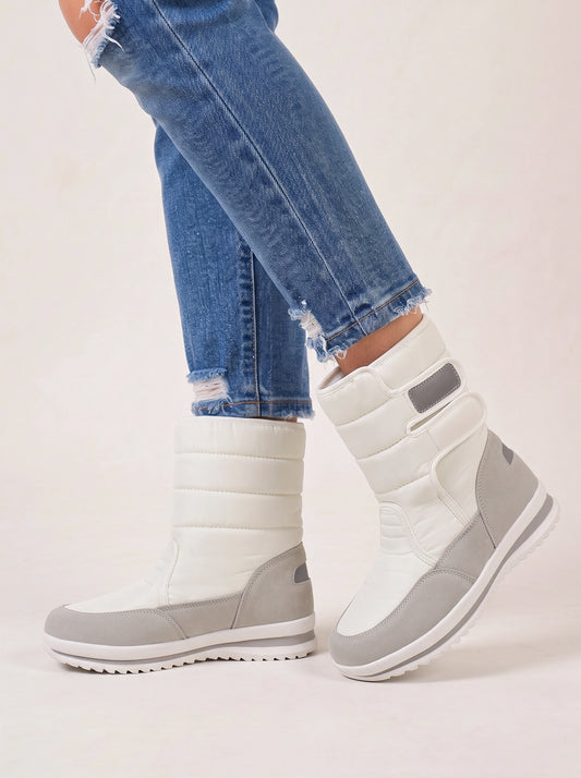 Strapline Wedge High-Top Sneaker Boots – White Gray Colorblock Platform Sneakers Women Fall Winter Casual Boots