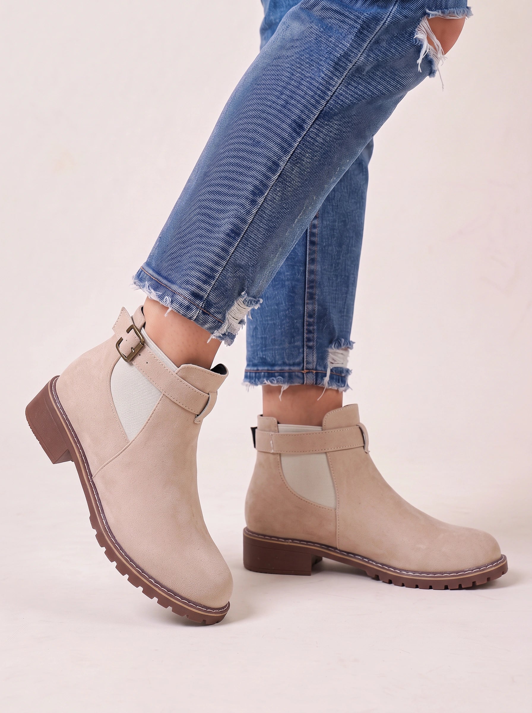 Bottines Chelsea Bucklow - Bottines noires en daim pour femme à semelle crantée et talon épais, pour l'automne
