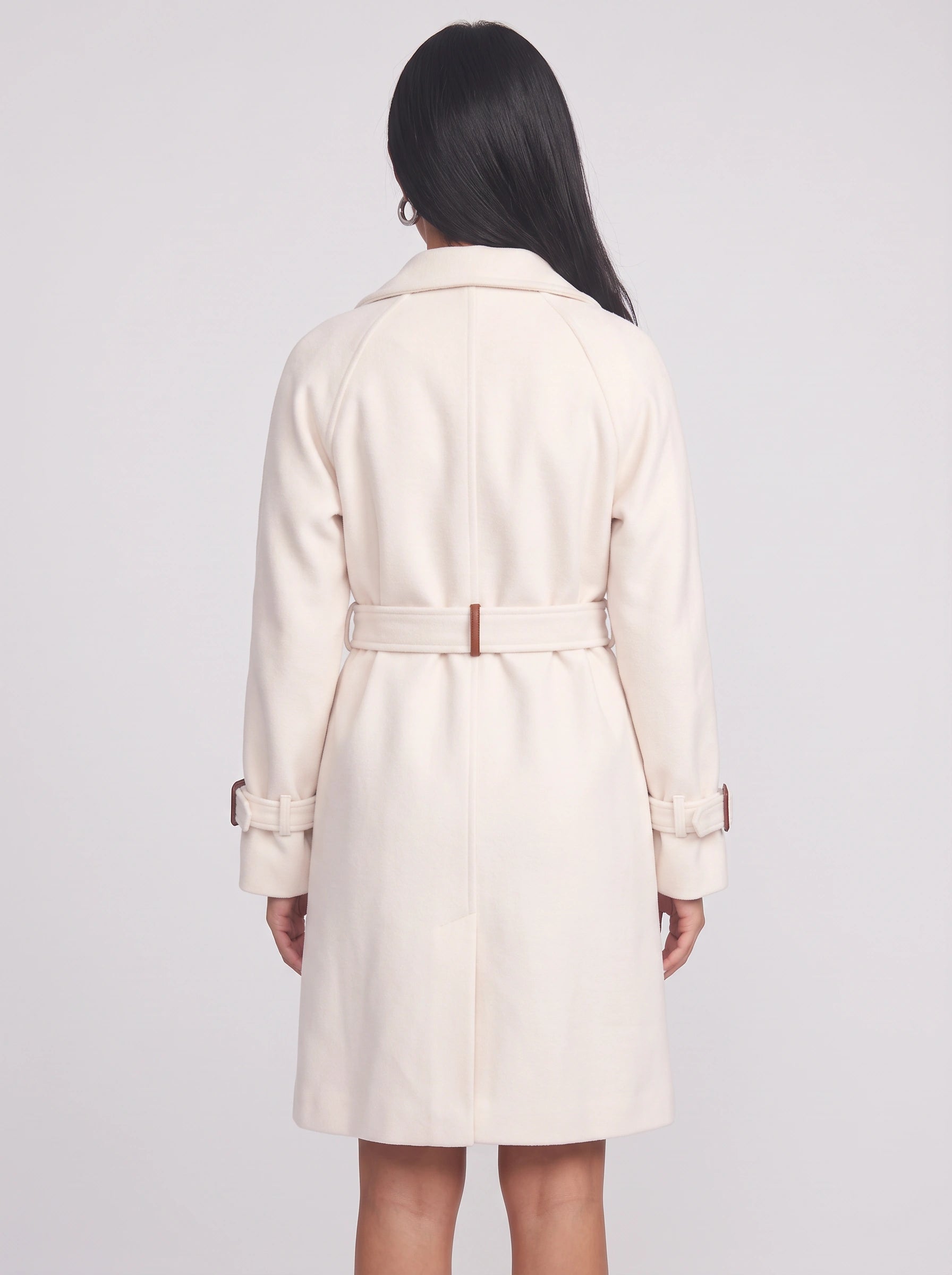 Trench-coat ceinturé Bordeaux - veste longue croisée pour femme, couleur crème, avec passepoil contrastant, manteau d’automne