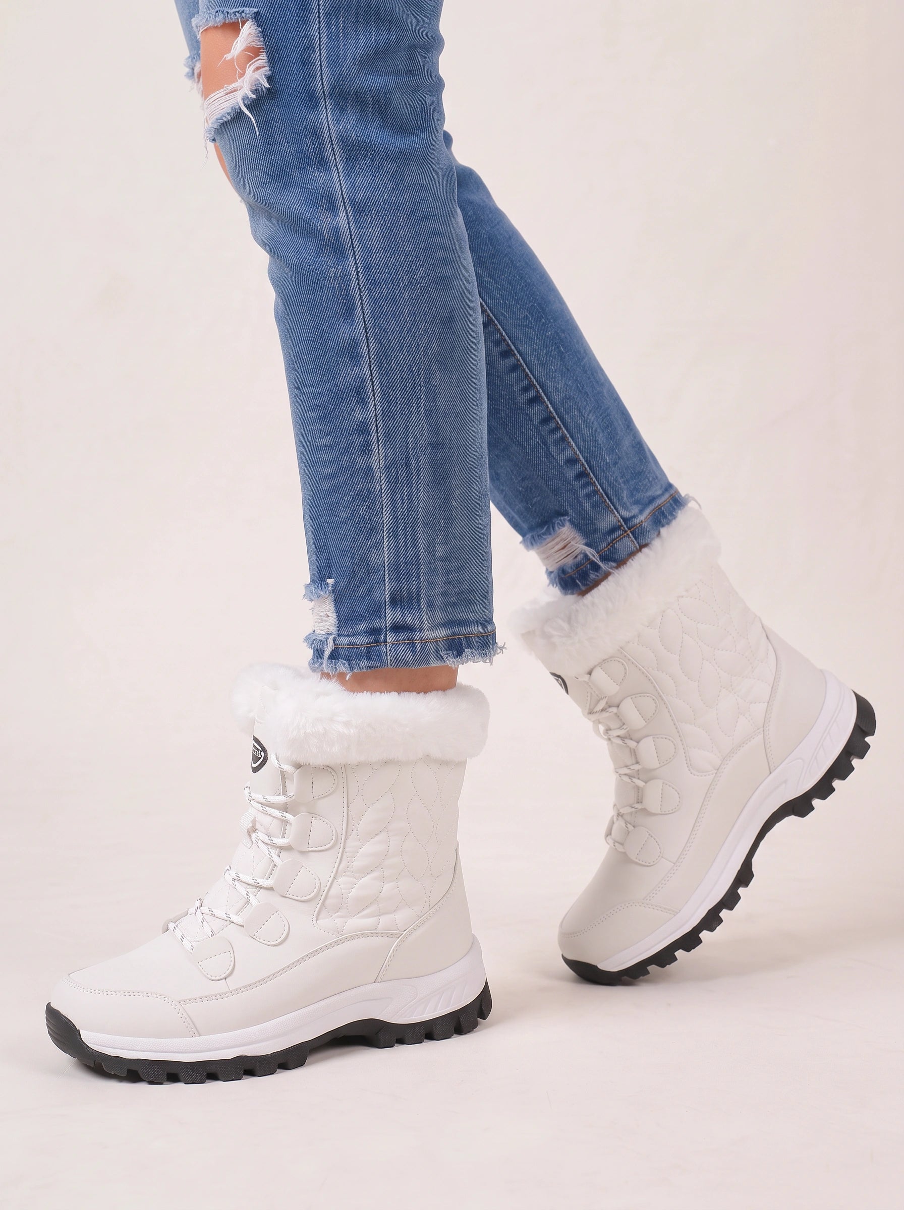 Bottes de neige en fausse fourrure Quiltwarm - bottes d’hiver blanches imperméables pour femme, bottines de neige à lacets