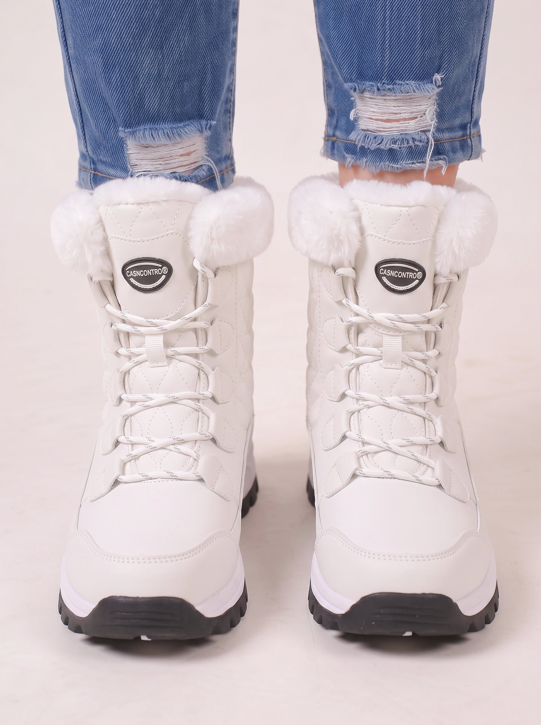 Bottes de neige en fausse fourrure Quiltwarm - bottes d’hiver blanches imperméables pour femme, bottines de neige à lacets