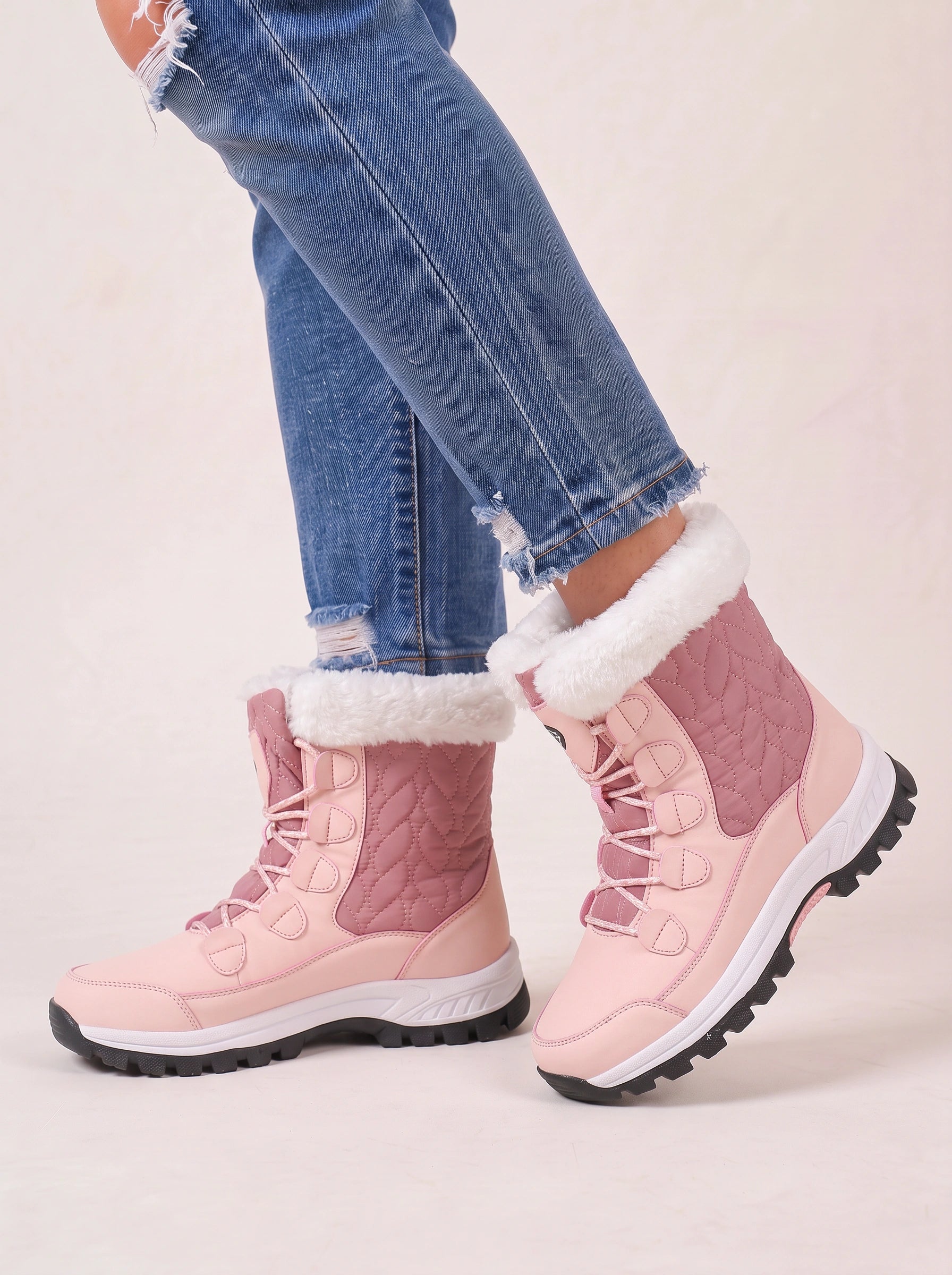 Bottes de neige en fausse fourrure Quiltwarm - bottes d’hiver blanches imperméables pour femme, bottines de neige à lacets