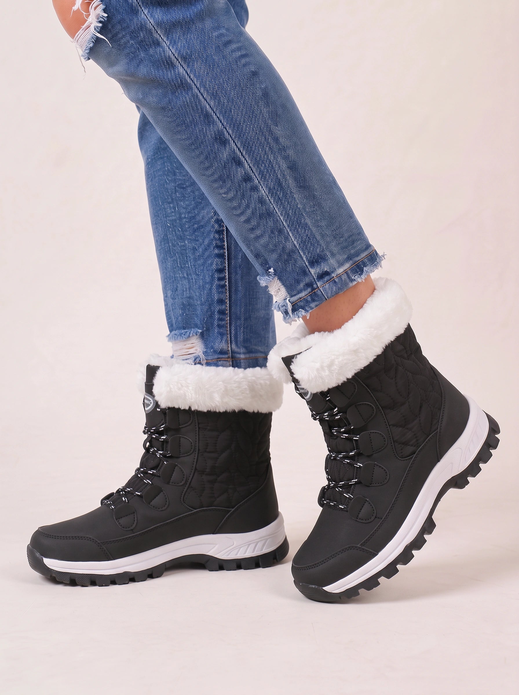 Bottes de neige en fausse fourrure Quiltwarm - bottes d’hiver blanches imperméables pour femme, bottines de neige à lacets