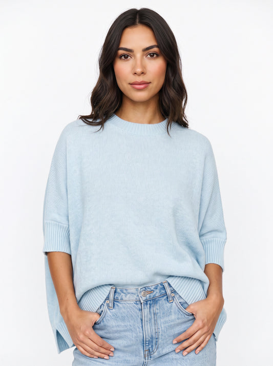 Cielsof Oversized Knit Sweater – Women Fall Sweaters Casual Ribbed Sky Blue Pullover Oversized Sweater