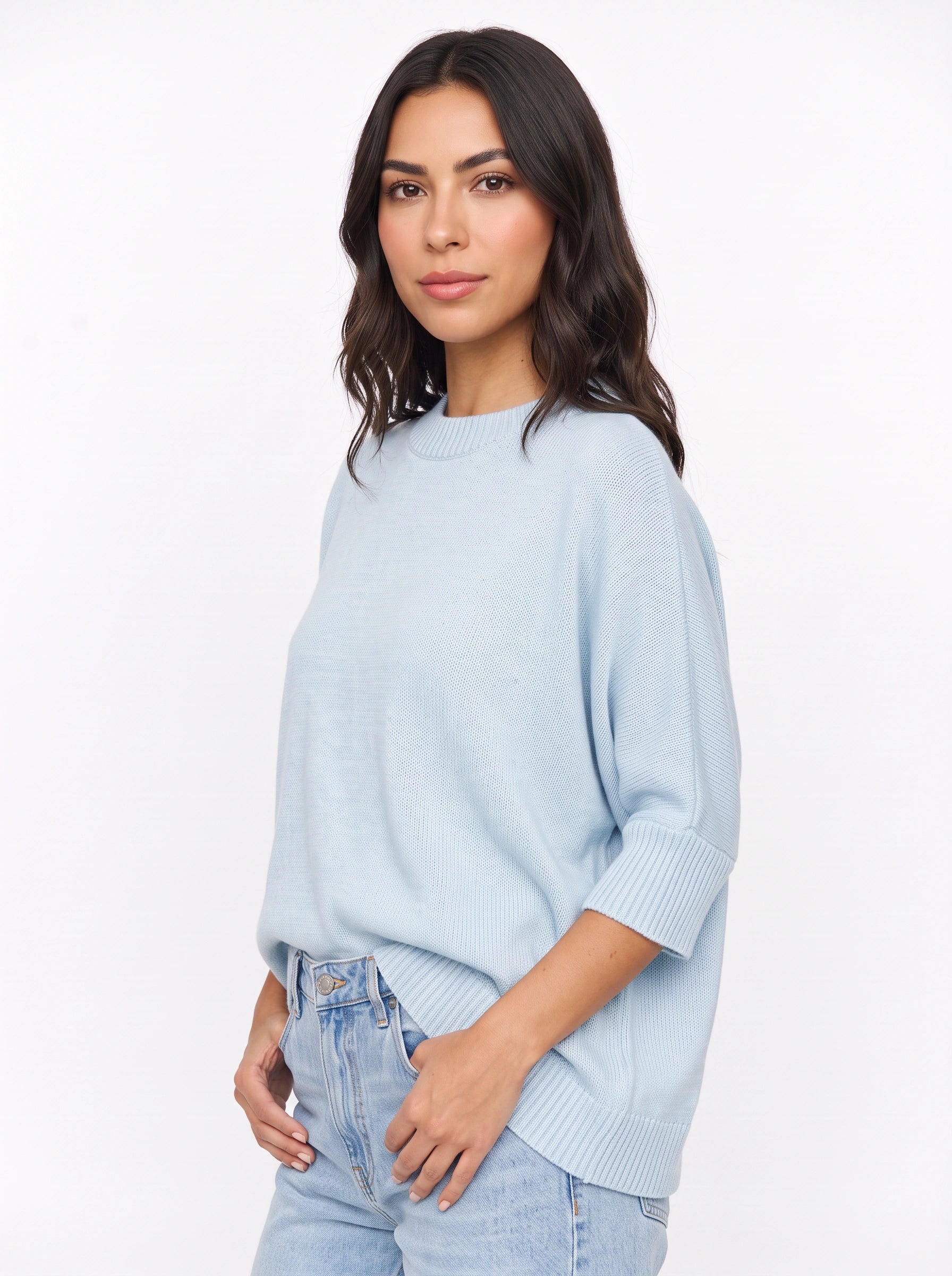 Pull oversize en maille Cielsof - pulls d’automne décontractés pour femme, pull oversize bleu ciel en maille côtelée