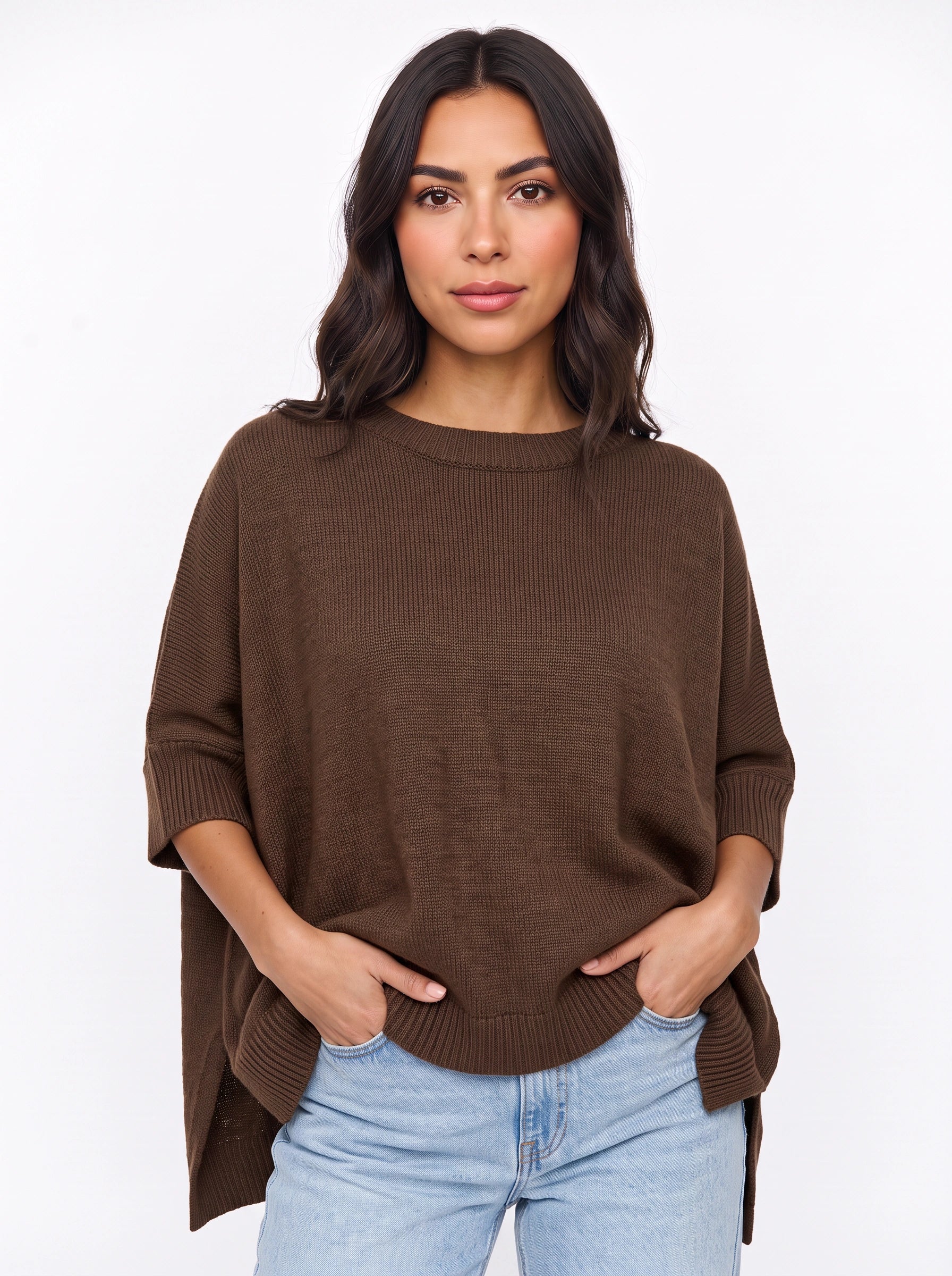 Pull oversize en maille Cielsof - pulls d’automne décontractés pour femme, pull oversize bleu ciel en maille côtelée