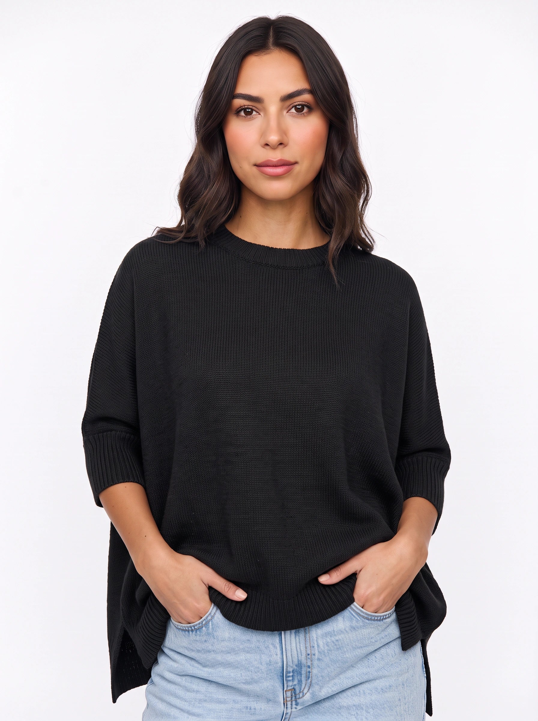 Pull oversize en maille Cielsof - pulls d’automne décontractés pour femme, pull oversize bleu ciel en maille côtelée