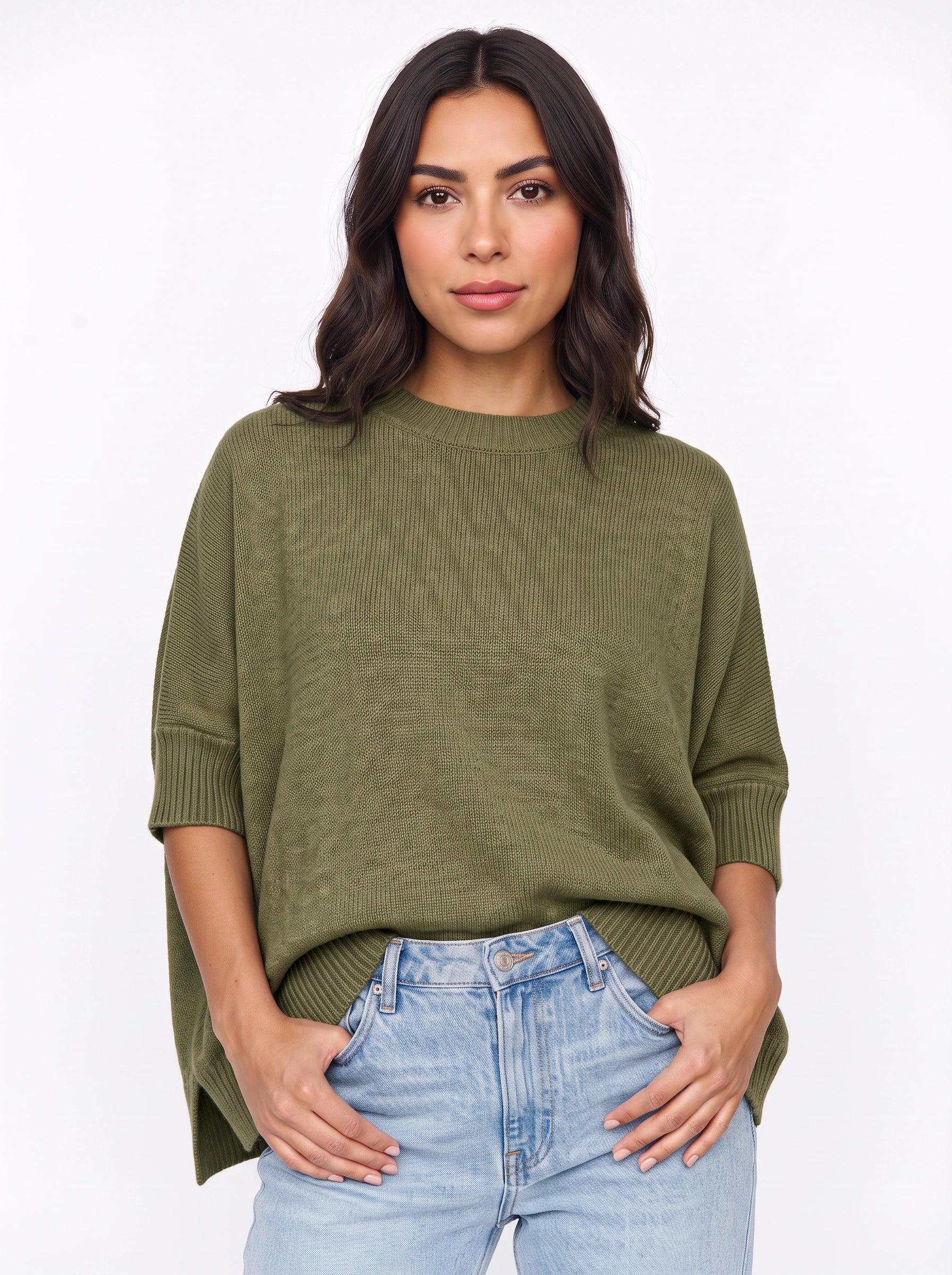 Pull oversize en maille Cielsof - pulls d’automne décontractés pour femme, pull oversize bleu ciel en maille côtelée