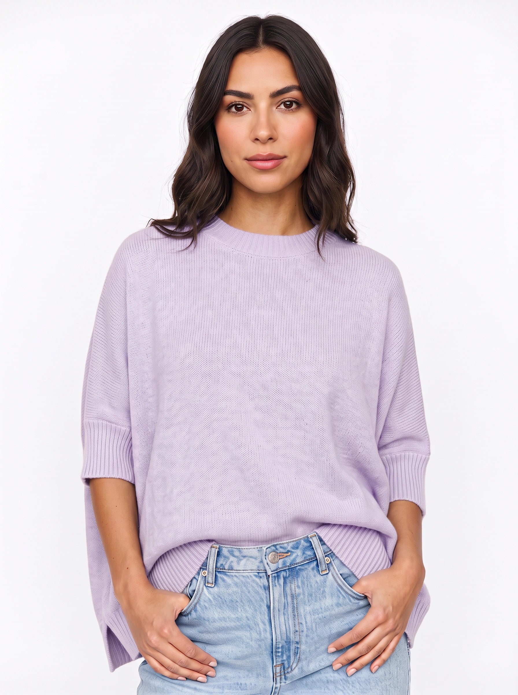 Pull oversize en maille Cielsof - pulls d’automne décontractés pour femme, pull oversize bleu ciel en maille côtelée