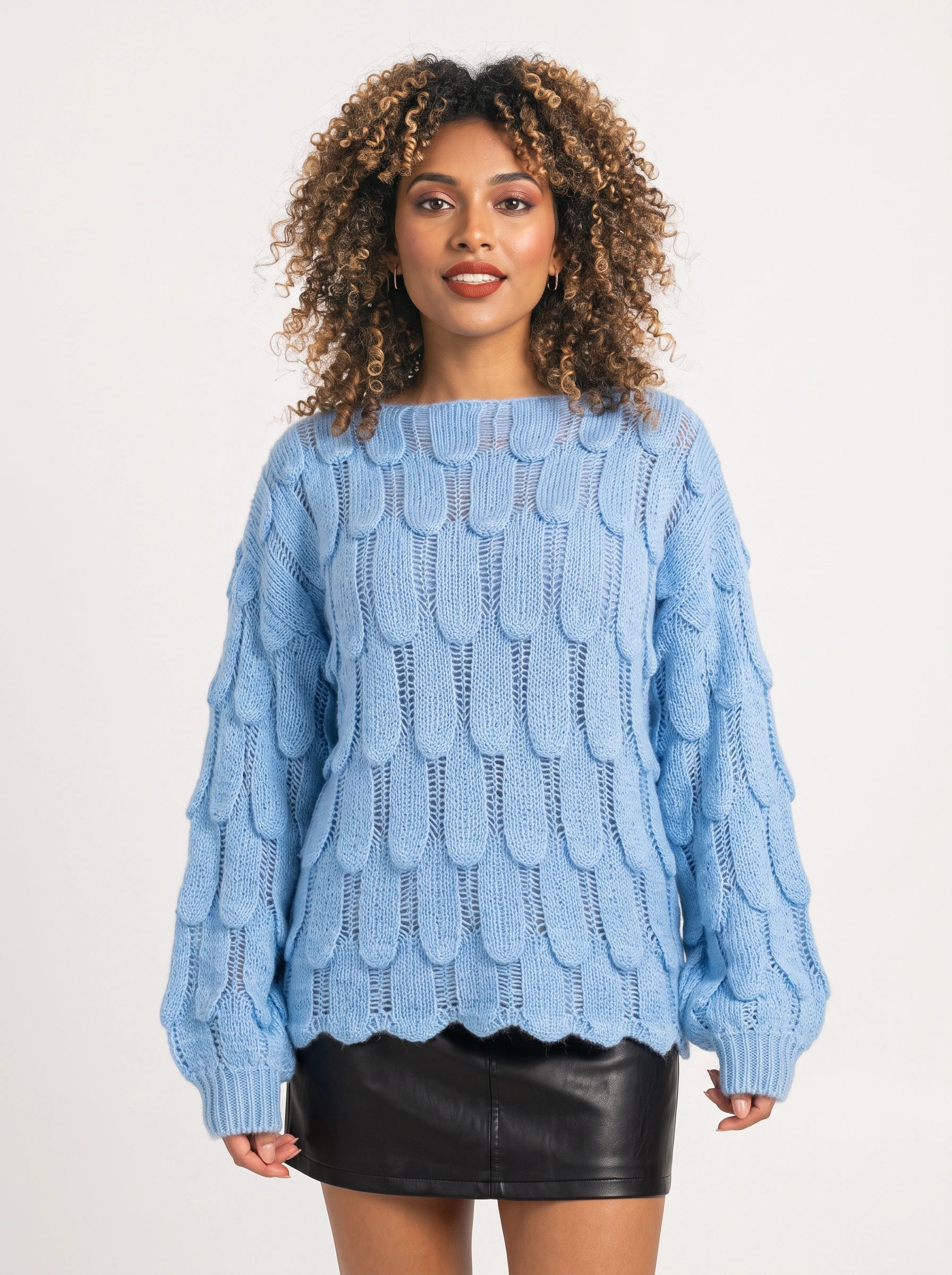 Tressea Cable Knit Oversized Sweater – Light Blue Cable Knit Sweater Women Chunky Pullover Casual Loose Knit Top
