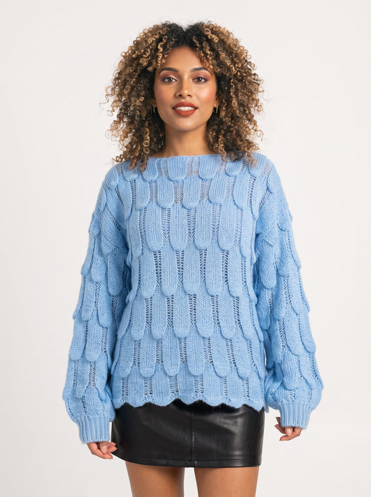 Tressea Cable Knit Oversized Sweater – Light Blue Cable Knit Sweater Women Chunky Pullover Casual Loose Knit Top