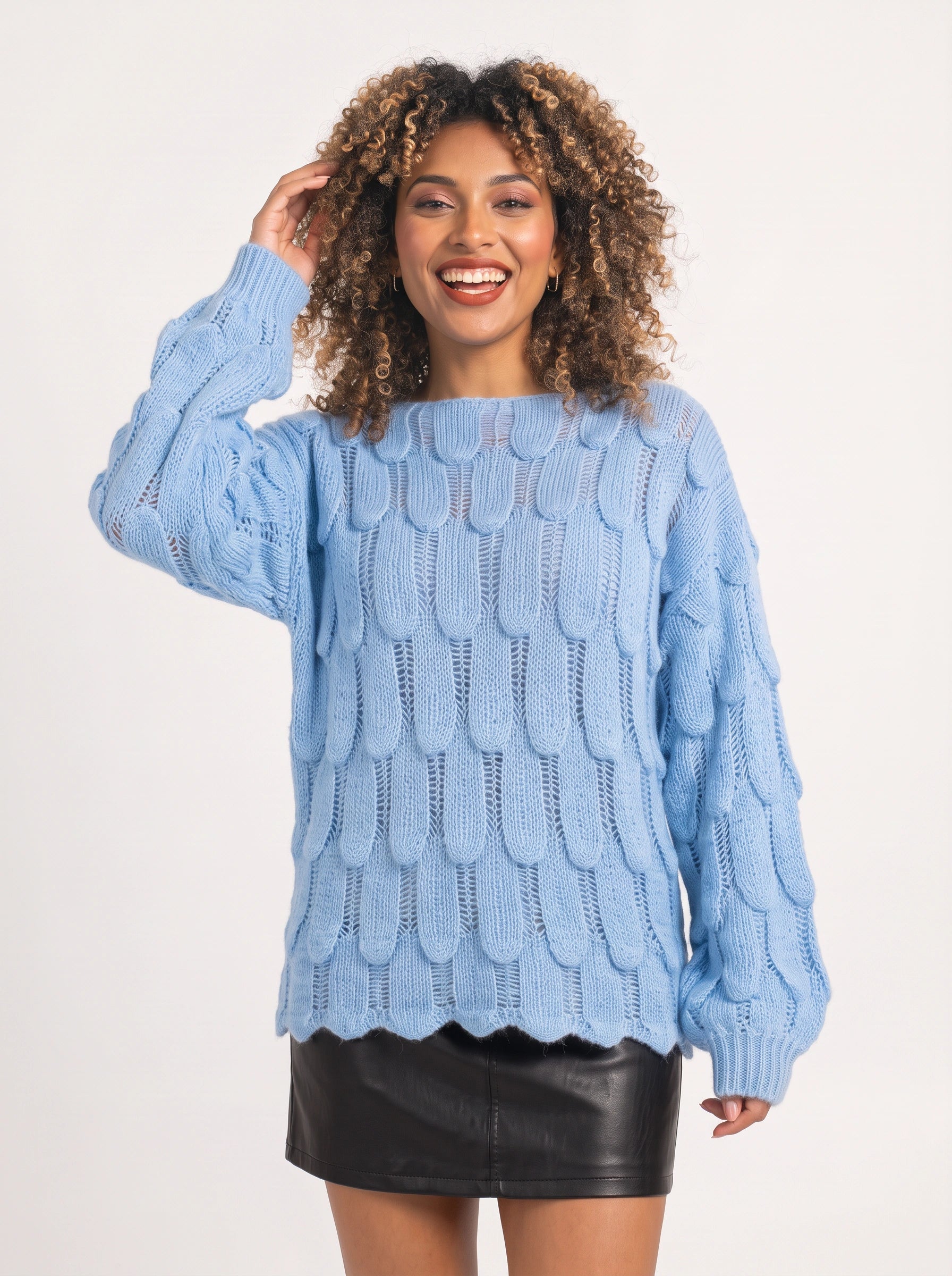 Tressea Cable Knit Oversized Sweater – Light Blue Cable Knit Sweater Women Chunky Pullover Casual Loose Knit Top
