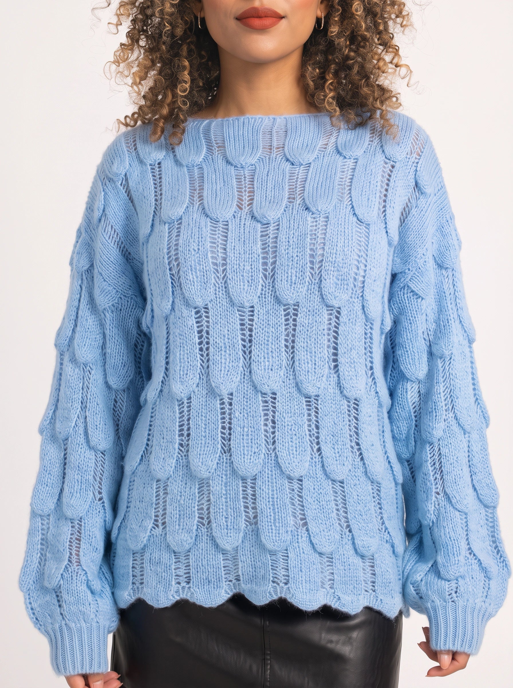 Tressea Cable Knit Oversized Sweater – Light Blue Cable Knit Sweater Women Chunky Pullover Casual Loose Knit Top