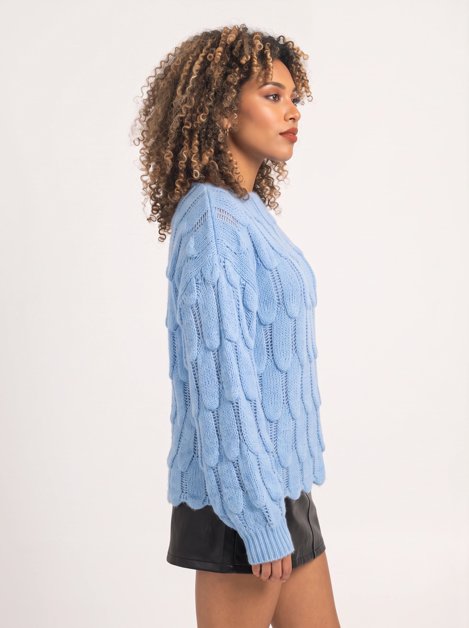 Tressea Cable Knit Oversized Sweater – Light Blue Cable Knit Sweater Women Chunky Pullover Casual Loose Knit Top