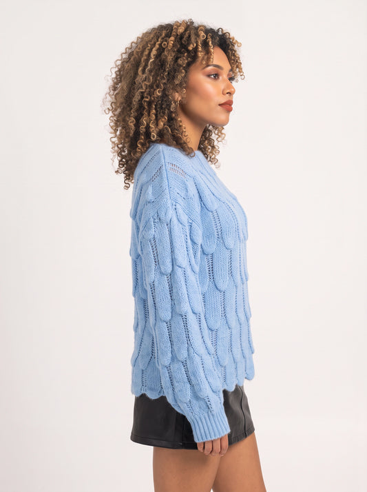 Tressea Cable Knit Oversized Sweater – Light Blue Cable Knit Sweater Women Chunky Pullover Casual Loose Knit Top