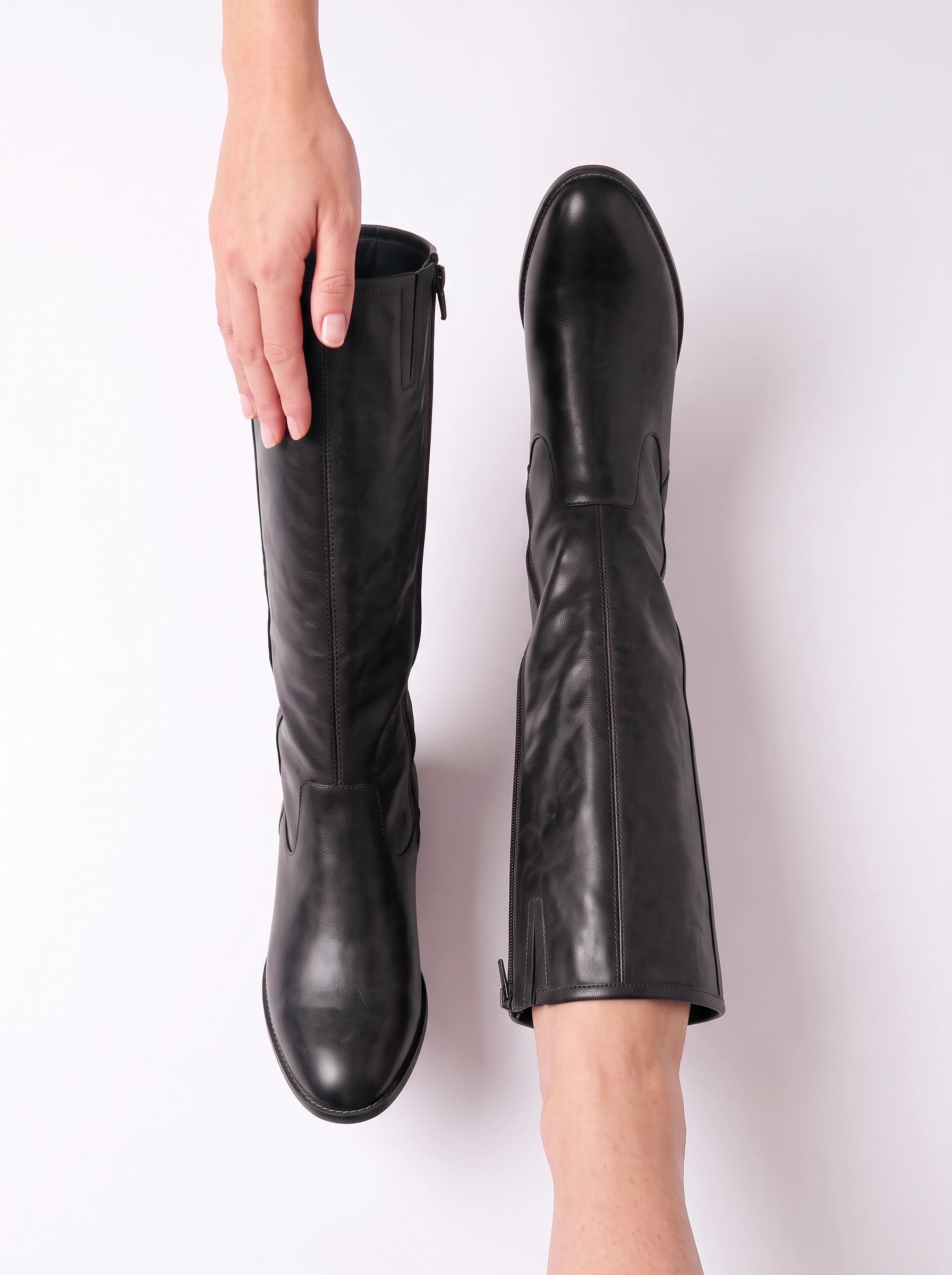 Calvaro Knee High Riding Boots – Women Side Zip Flat Leather Western Boots Ladies Equestrian