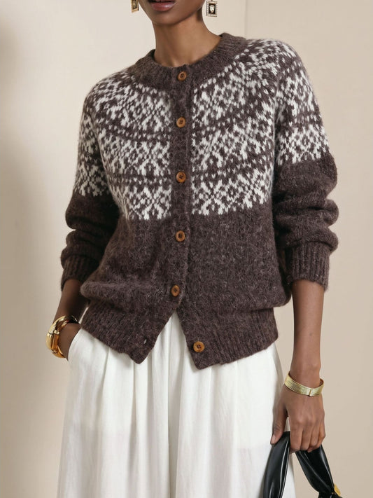 Nordvik Fair Isle Button Cardigan – Women Wool Knit Sweater Vintage Nordic Pattern Cozy Oversized Cardigan