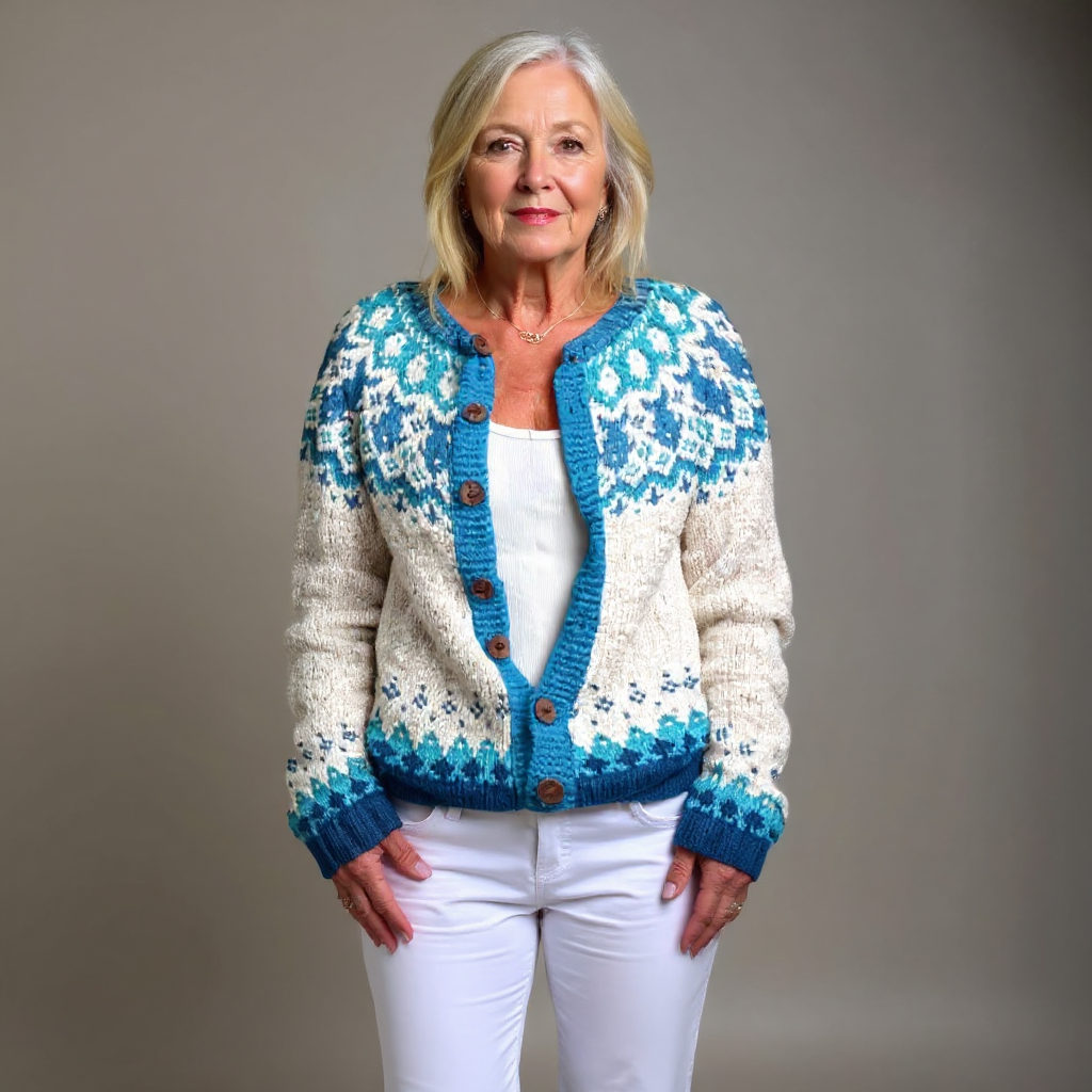 Nivora Fair Isle Knit Cardigan – Women Chunky Button-Down Nordic Pattern Fall Vintage Cozy Cardigan