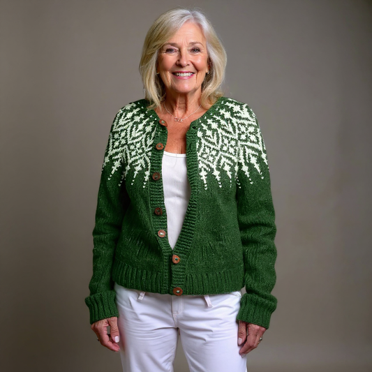 Icerift Cardigan à boutons Fair Isle – Cardigan nordique épais et douillet pour femme, à boutons sur le devant, idéal pour l’automne