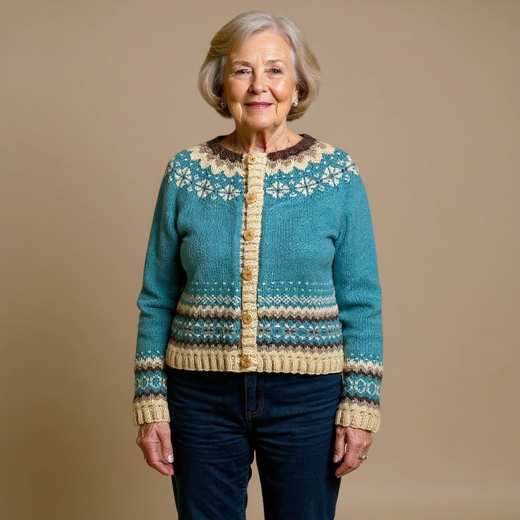 Fjordice Fair Isle Button-Front Cardigan – Women Patterned Cardigan Knit Nordic Vintage Fall Cardigan