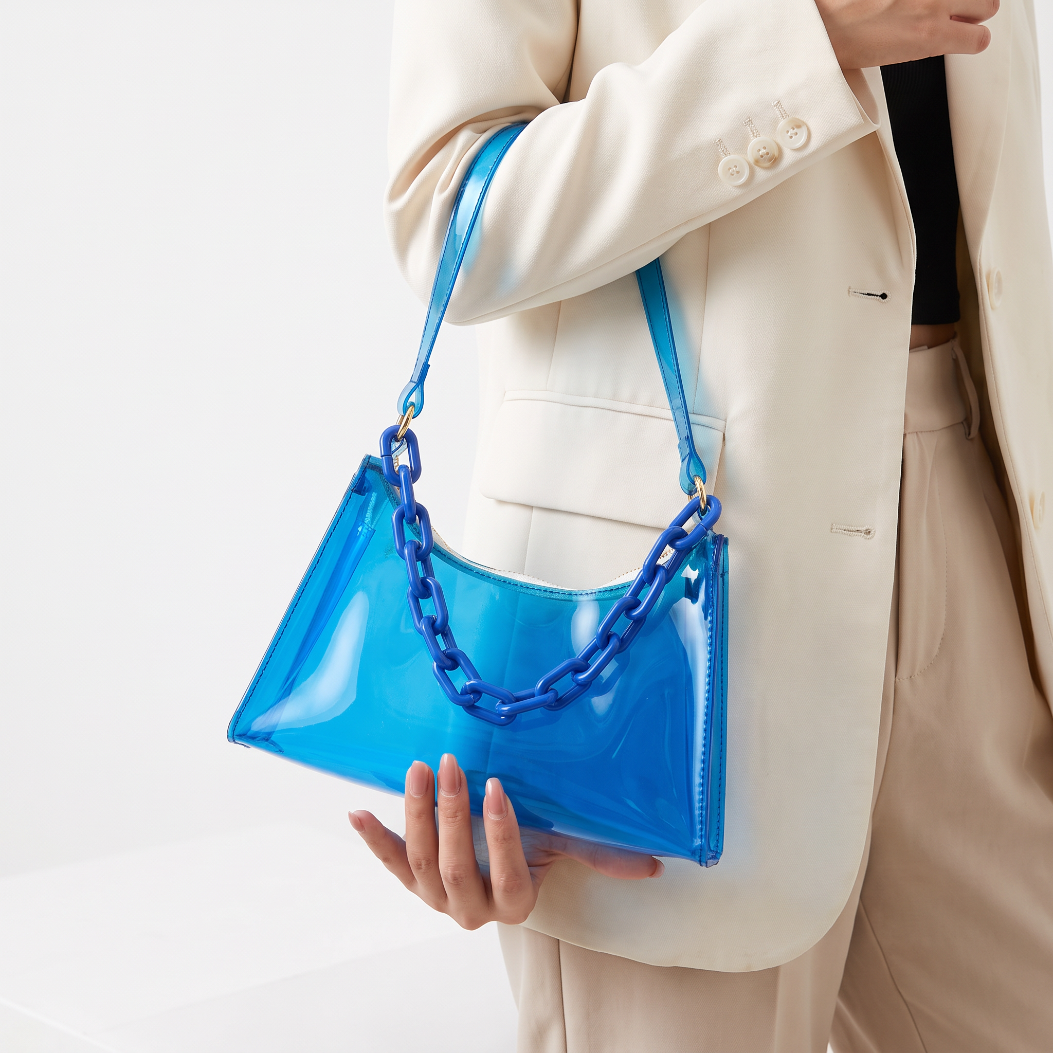Translux Chain Hobo Shoulder Bag – Transparent PVC Women Crossbody Y2K Festival Street Style Bag