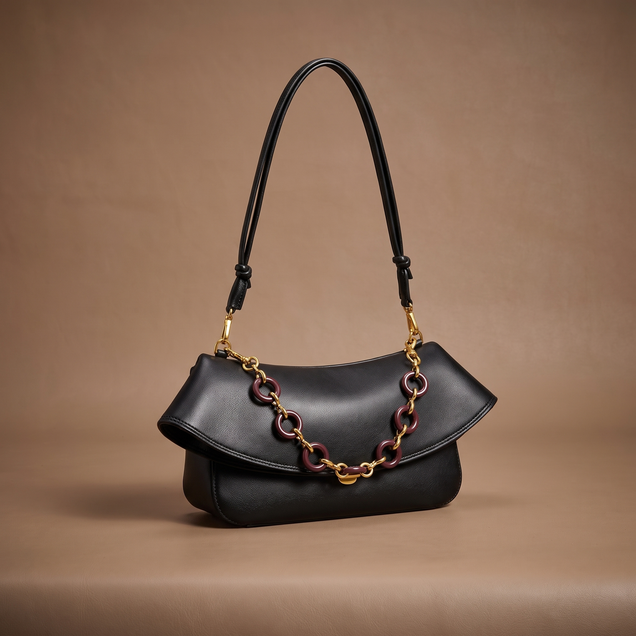 Aminta Chain Link Shoulder Bag – Structured Flap Handbag Women Tortoiseshell Accent Crossbody Purse
