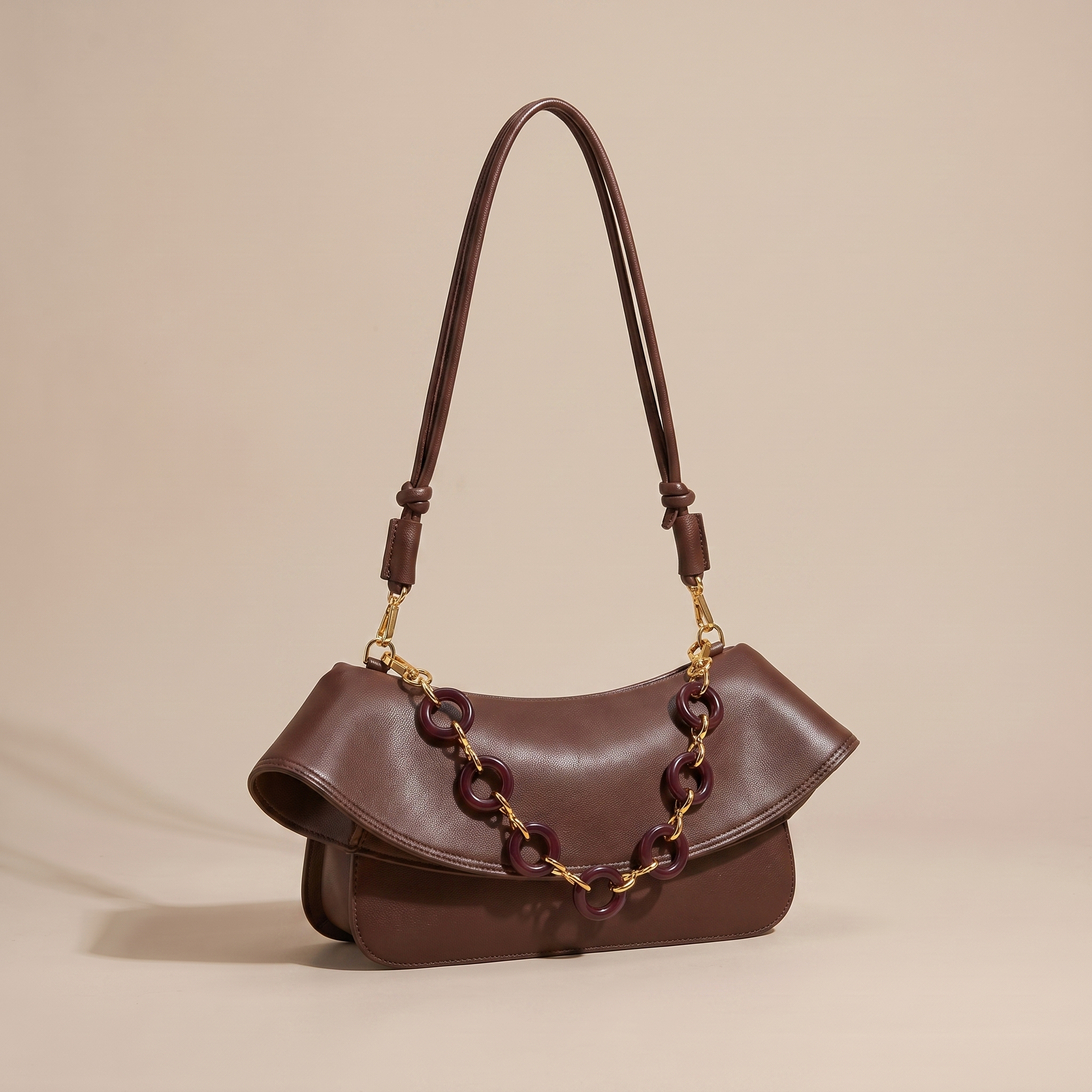 Aminta Chain Link Shoulder Bag – Structured Flap Handbag Women Tortoiseshell Accent Crossbody Purse