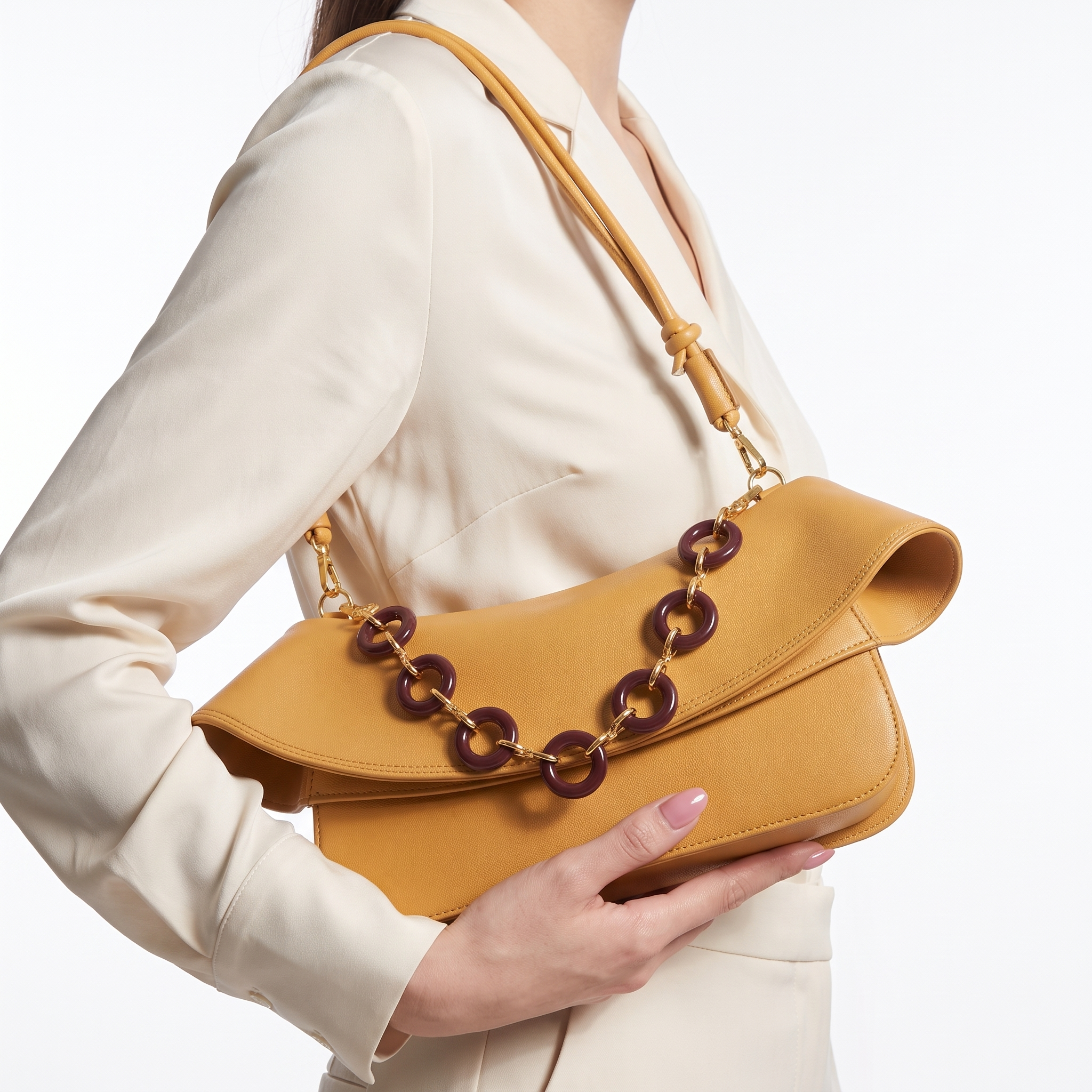 Aminta Chain Link Shoulder Bag – Structured Flap Handbag Women Tortoiseshell Accent Crossbody Purse