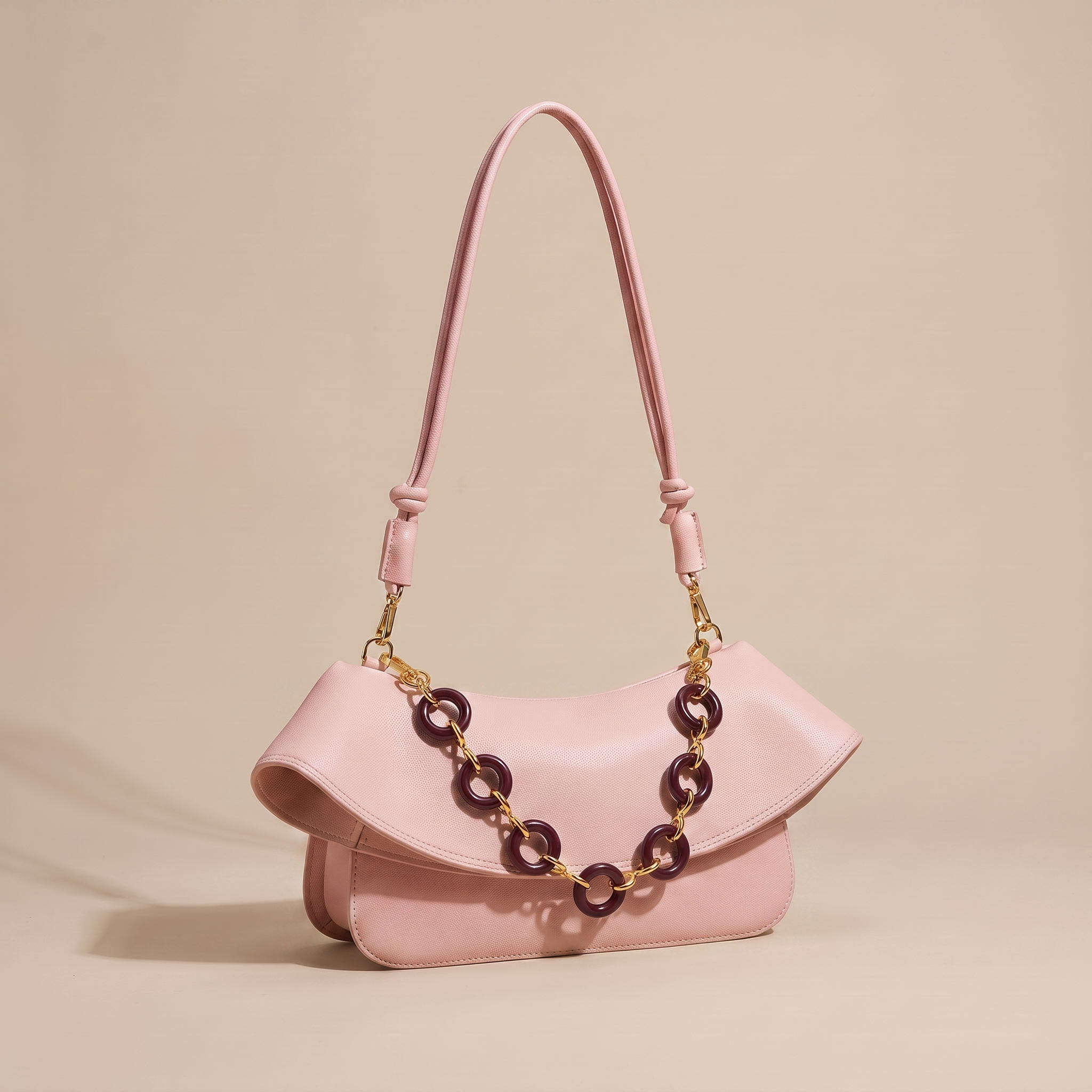 Aminta Chain Link Shoulder Bag – Structured Flap Handbag Women Tortoiseshell Accent Crossbody Purse