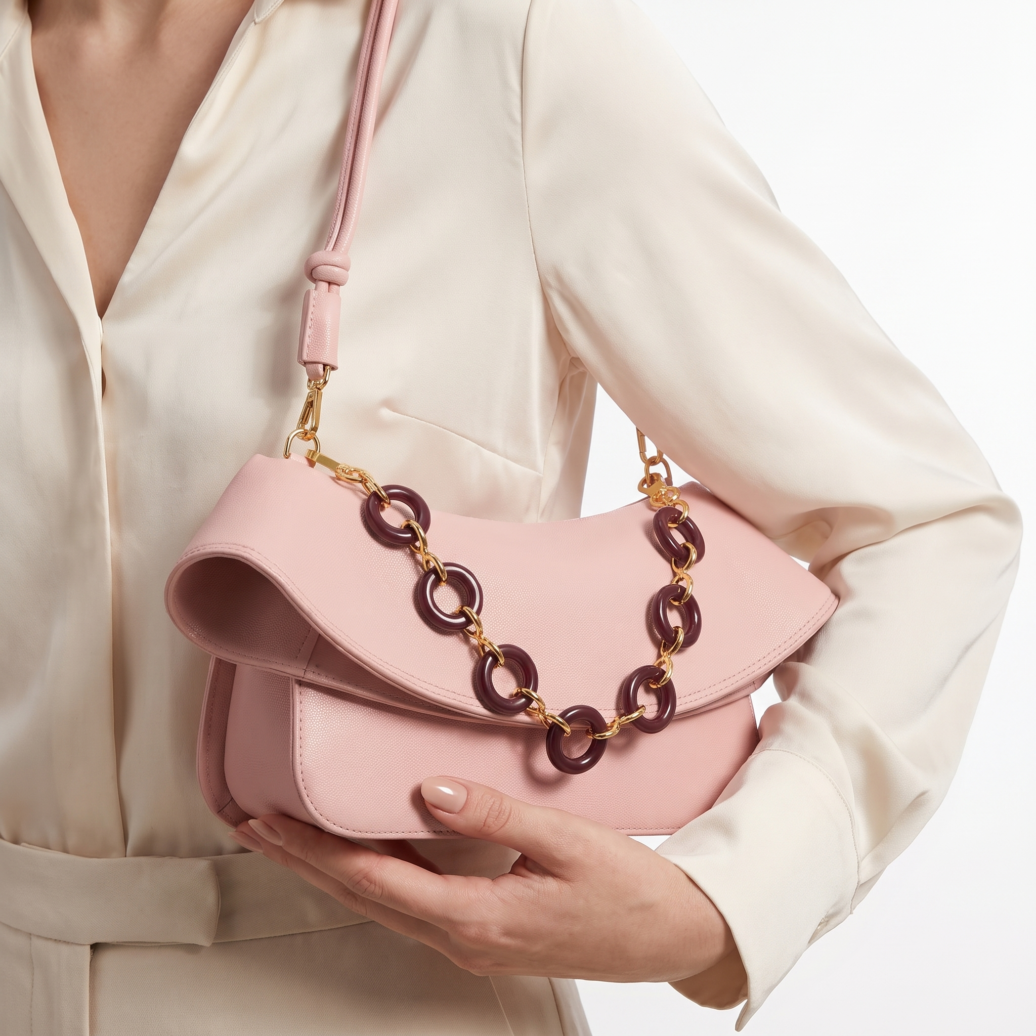 Aminta Chain Link Shoulder Bag – Structured Flap Handbag Women Tortoiseshell Accent Crossbody Purse
