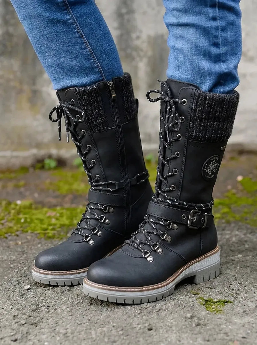 Bottines de combat à lacets Cordwell - Bottes de combat mi-mollet à plateforme pour femme, blanches, avec bord-côte en maille