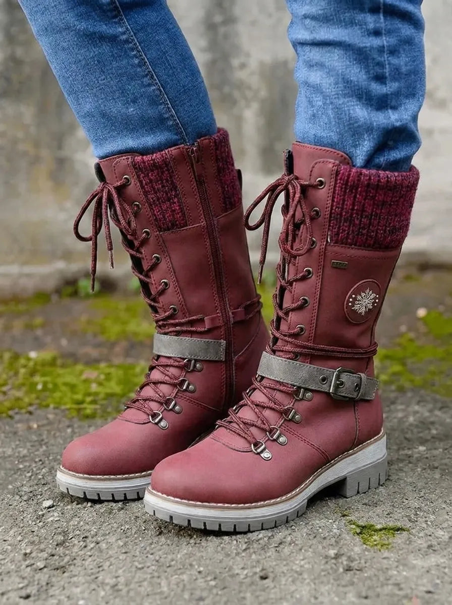 Bottines de combat à lacets Cordwell - Bottes de combat mi-mollet à plateforme pour femme, blanches, avec bord-côte en maille