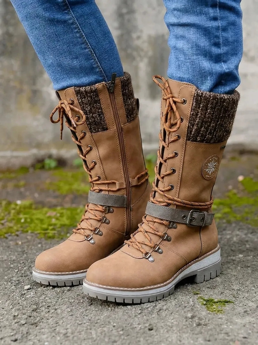 Bottines de combat à lacets Cordwell - Bottes de combat mi-mollet à plateforme pour femme, blanches, avec bord-côte en maille