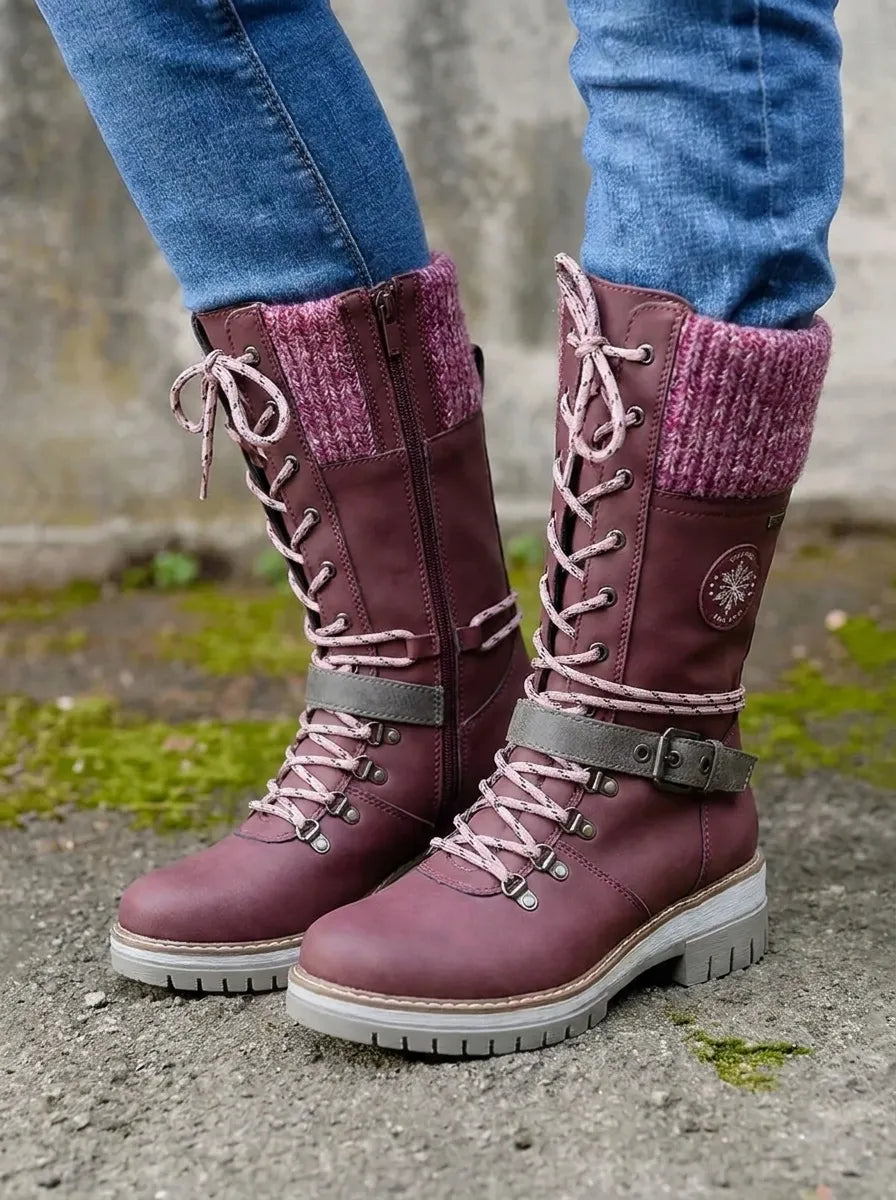 Bottines de combat à lacets Cordwell - Bottes de combat mi-mollet à plateforme pour femme, blanches, avec bord-côte en maille