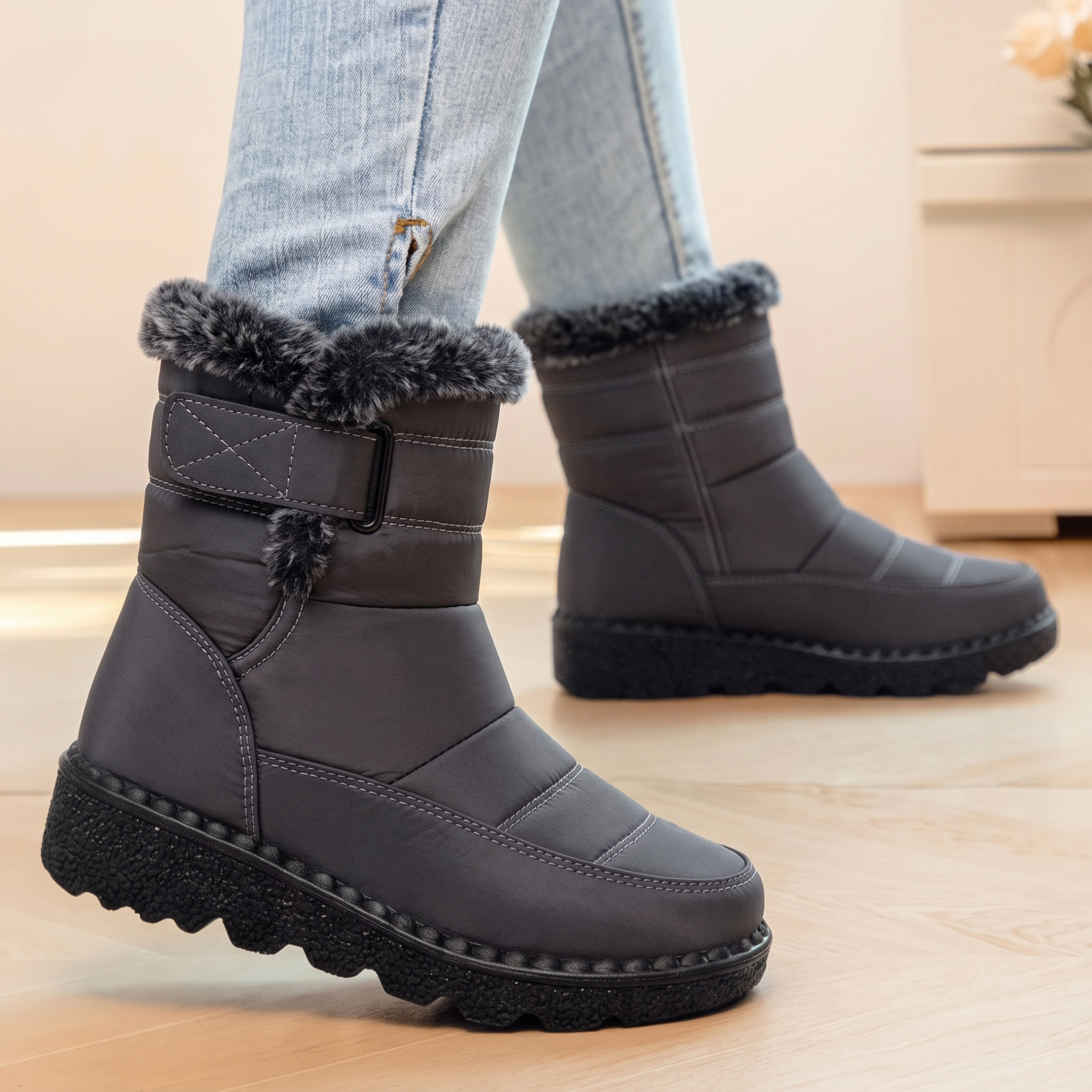 Winterra Faux Fur Ankle Boots – Waterproof Snow Boots Women Non-Slip Winter Warm Chelsea Boots
