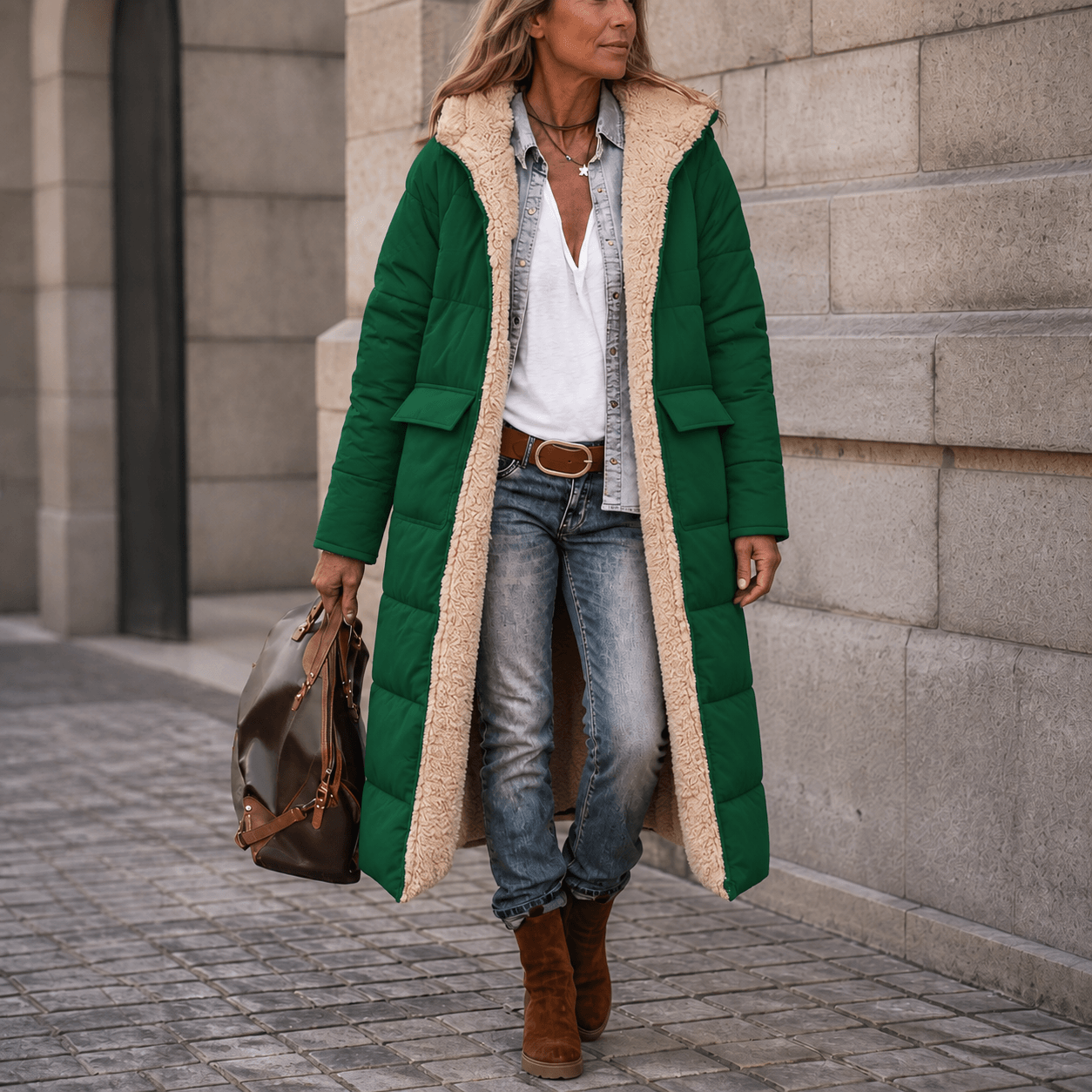 Reversa Sherpa-Lined Longline Puffer Coat – Hooded Quilted Winter Jacket Women Oversized Warm Longline Coat