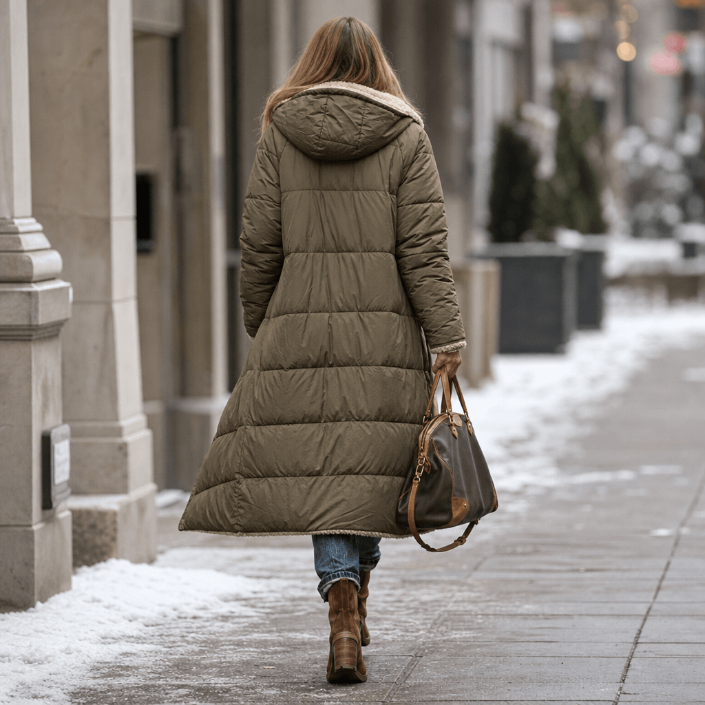 Reversa Sherpa-Lined Longline Puffer Coat – Hooded Quilted Winter Jacket Women Oversized Warm Longline Coat