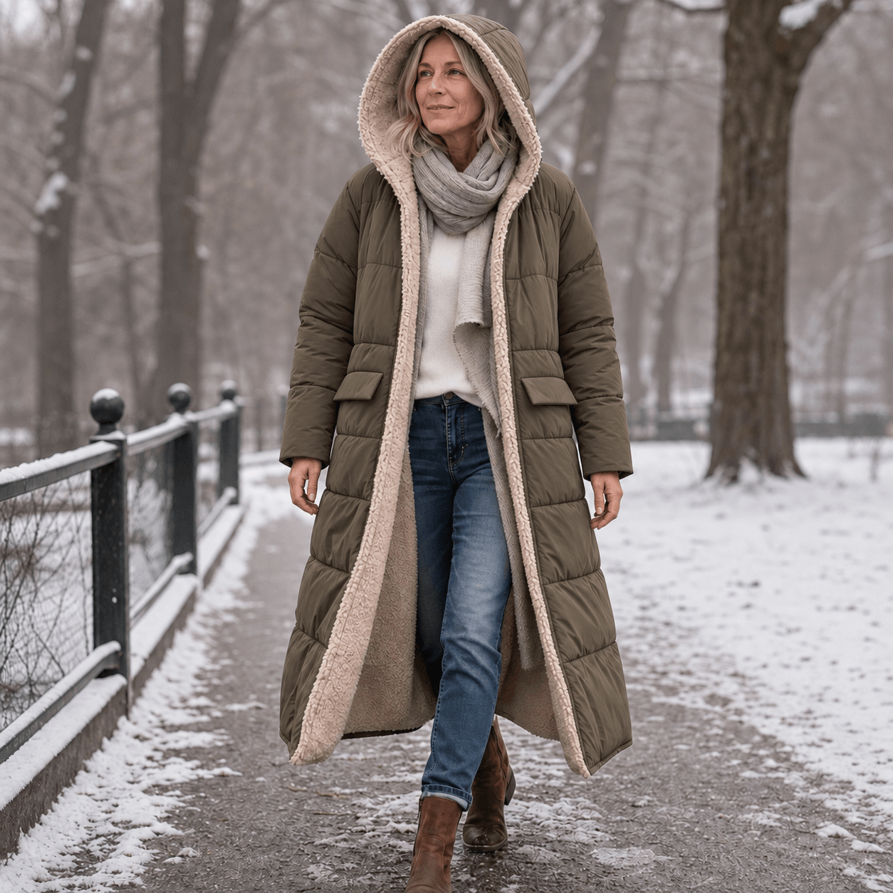 Reversa Sherpa-Lined Longline Puffer Coat – Hooded Quilted Winter Jacket Women Oversized Warm Longline Coat