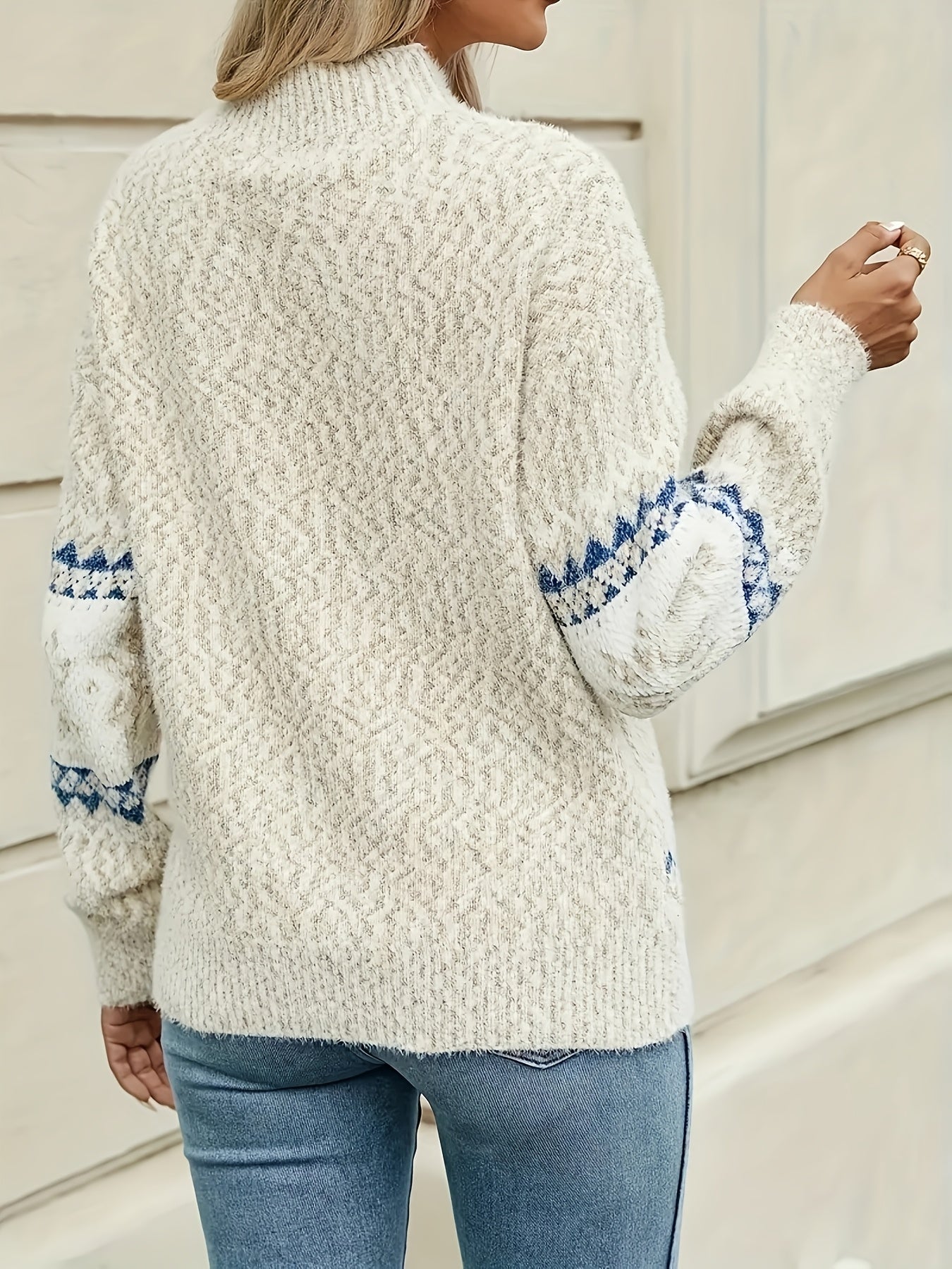 Pull en tricot jacquard Frostweft - pull à motif douillet pour femme, col rond, décontracté, pour l'automne